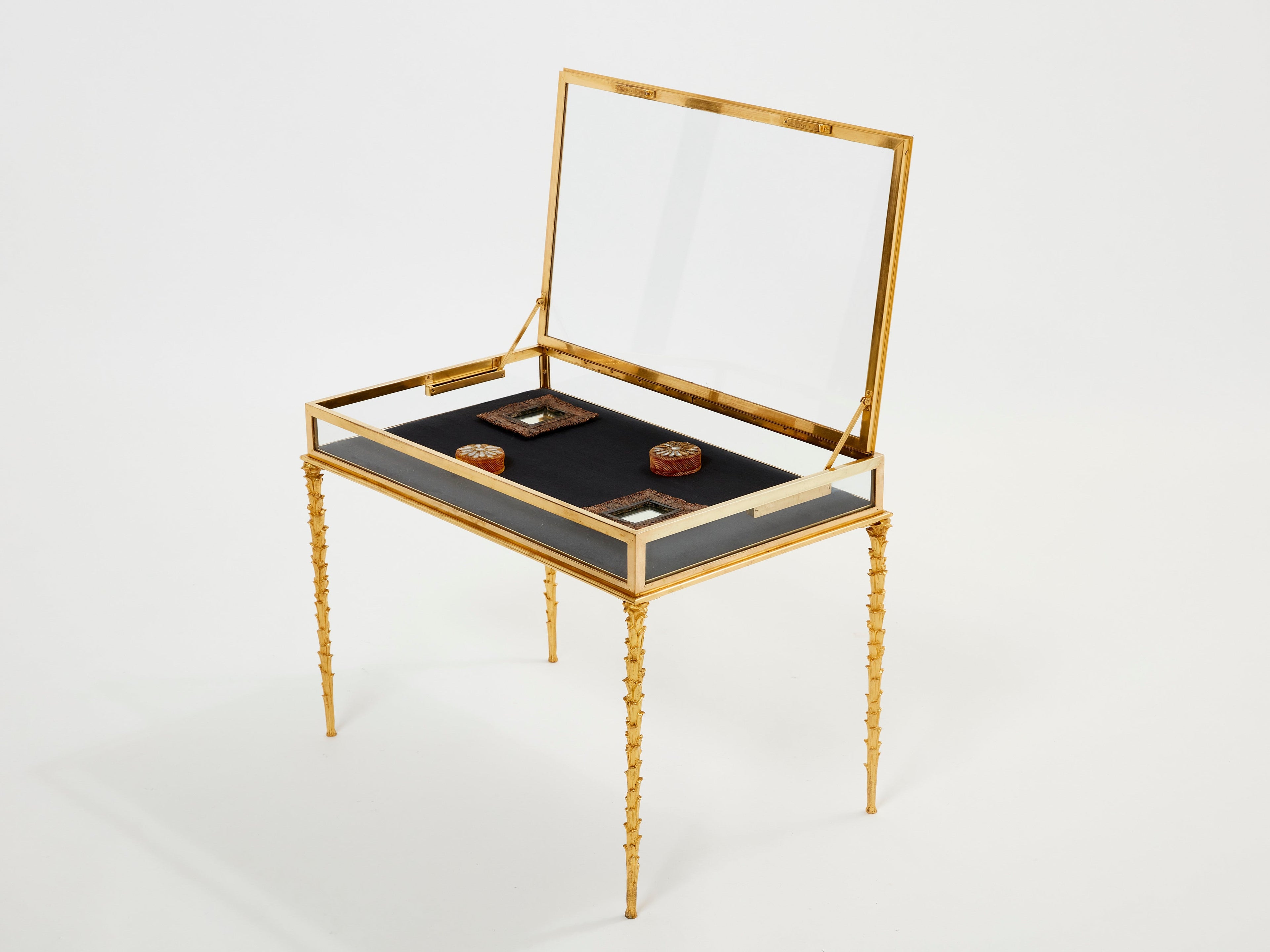 Maison Baguès foliage bronze vitrine table 1950s