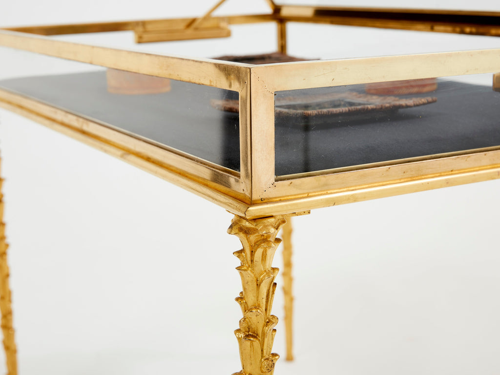 Maison Baguès foliage bronze vitrine table 1950s