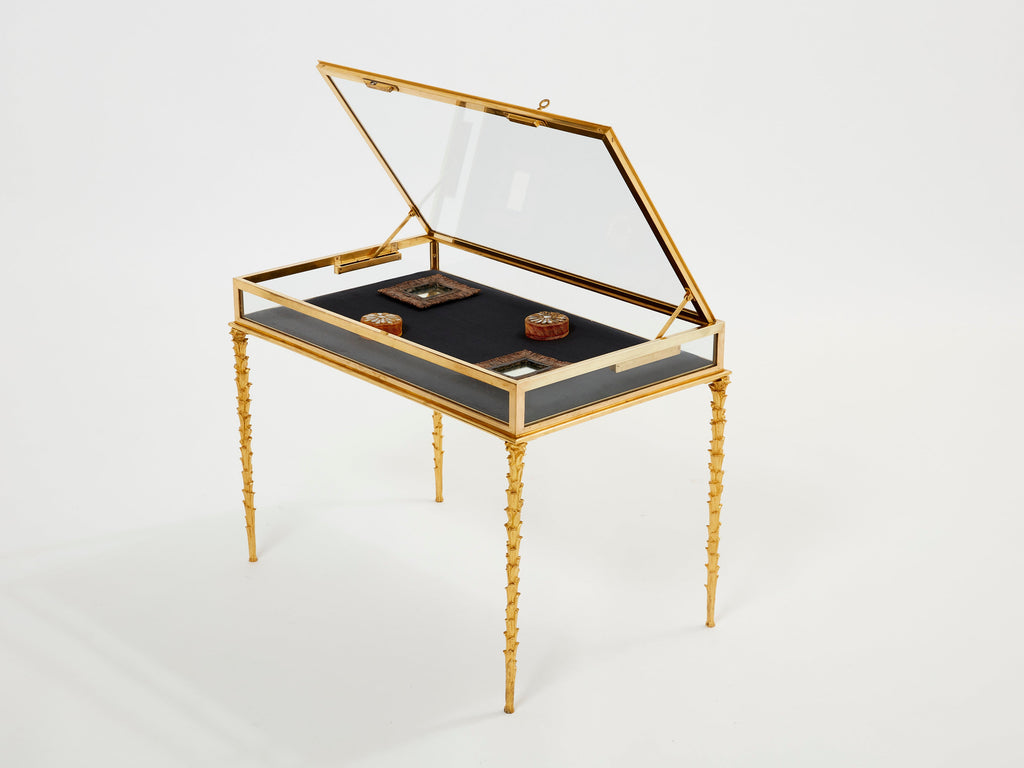 Maison Baguès foliage bronze vitrine table 1950s