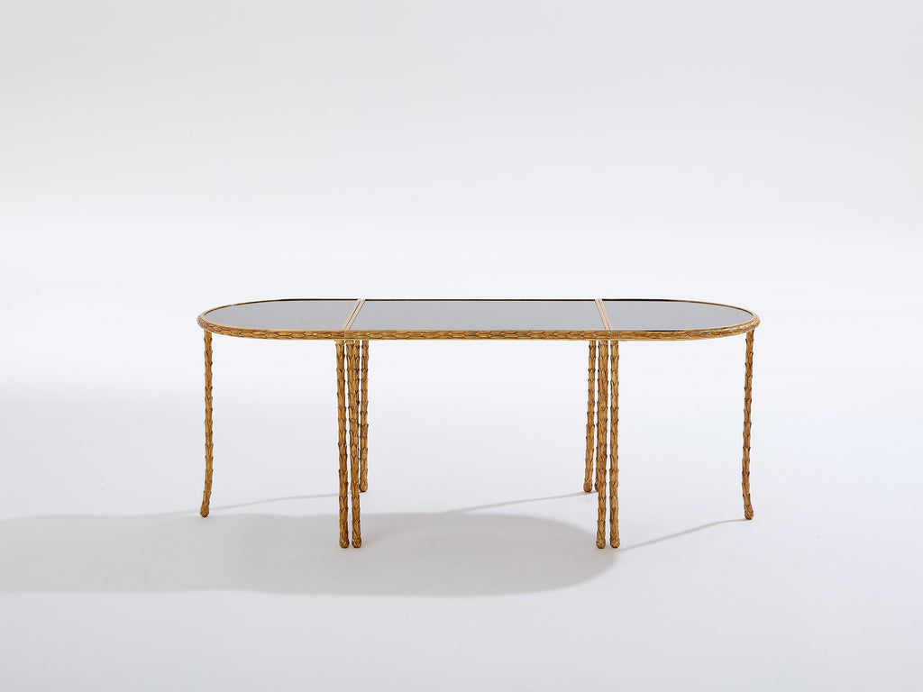 Maison Baguès foliage gilt bronze and mirror tables 1950s