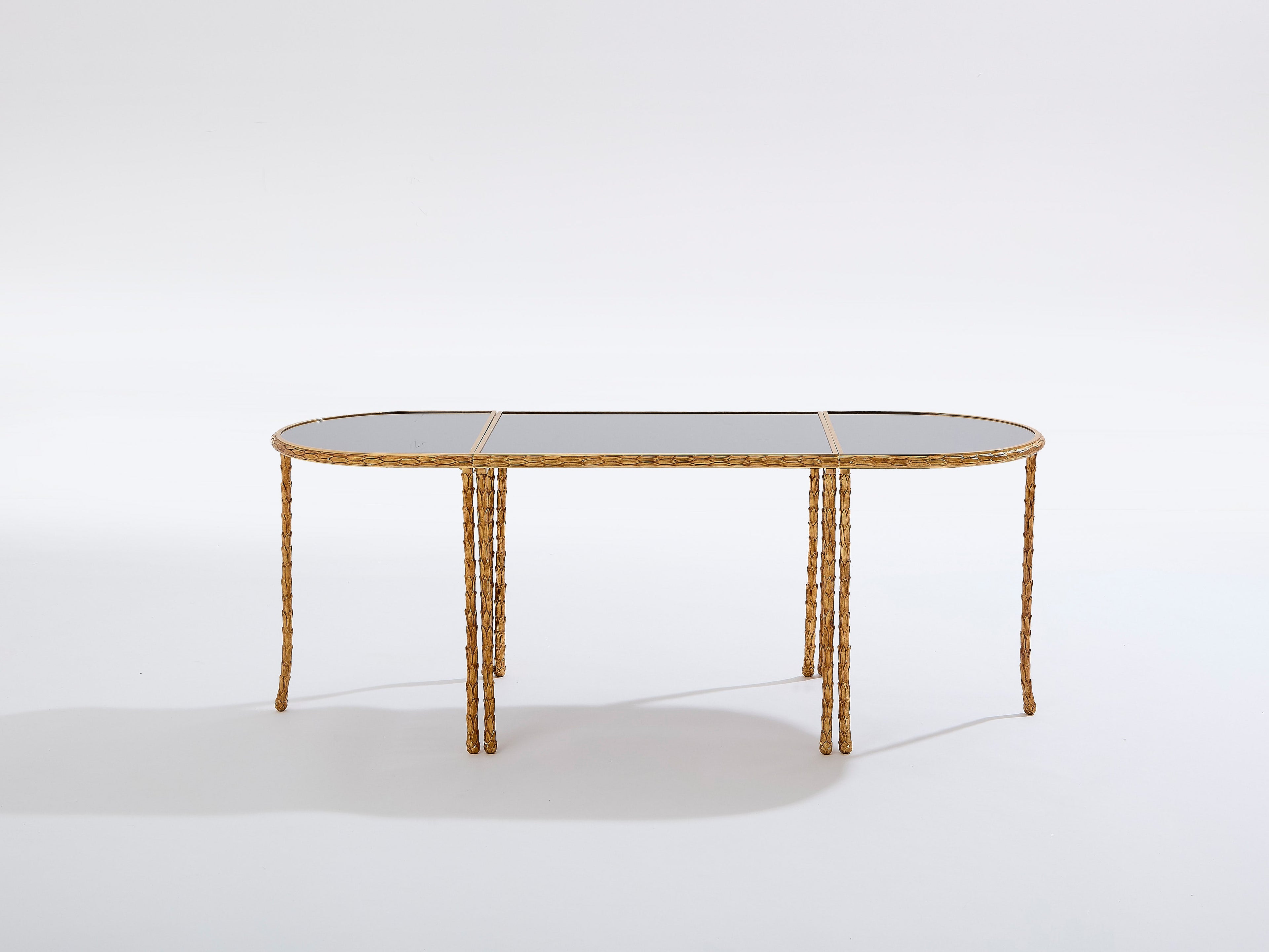 Maison Baguès foliage gilt bronze and mirror tables 1950s