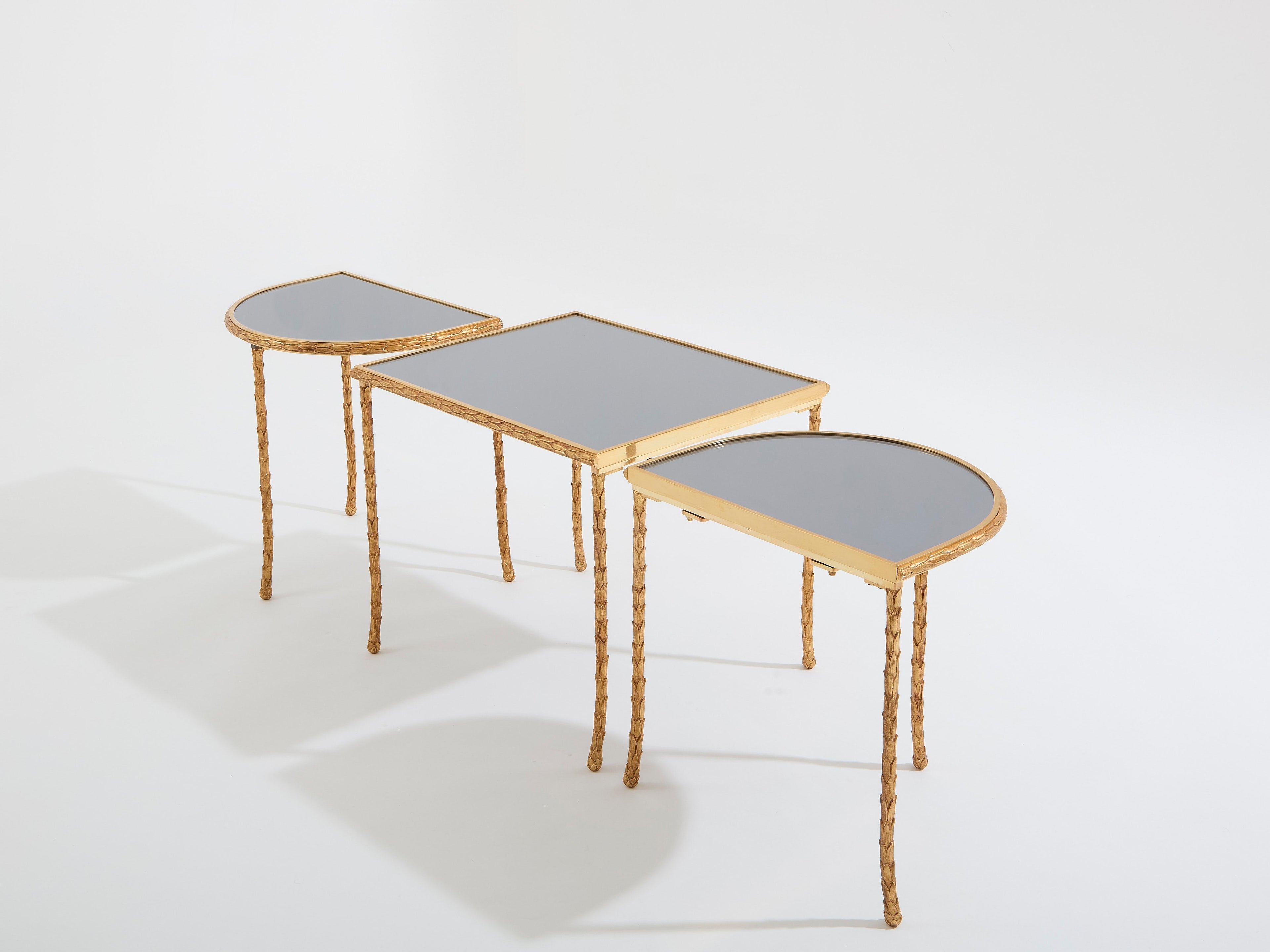 Maison Baguès foliage gilt bronze and mirror tables 1950s