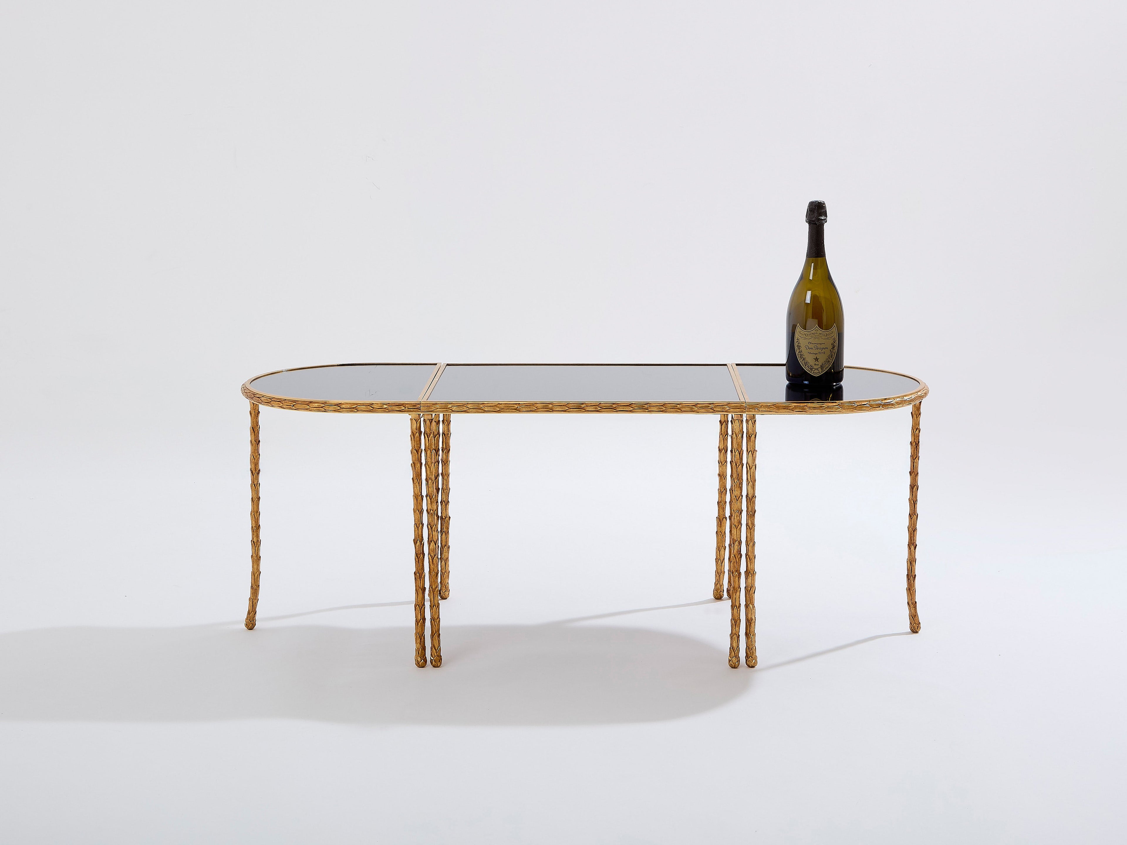 Maison Baguès foliage gilt bronze and mirror tables 1950s