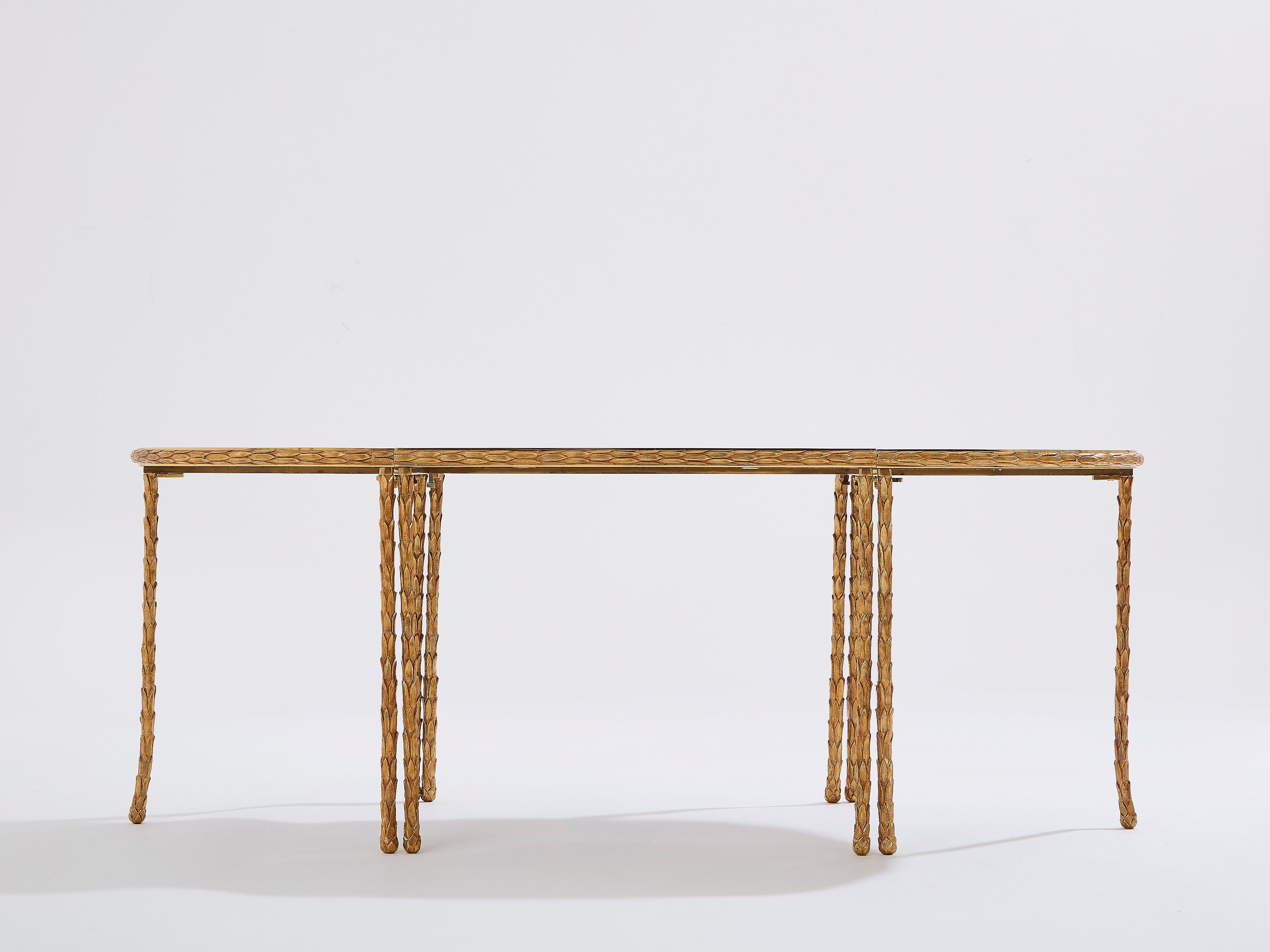 Maison Baguès foliage gilt bronze and mirror tables 1950s