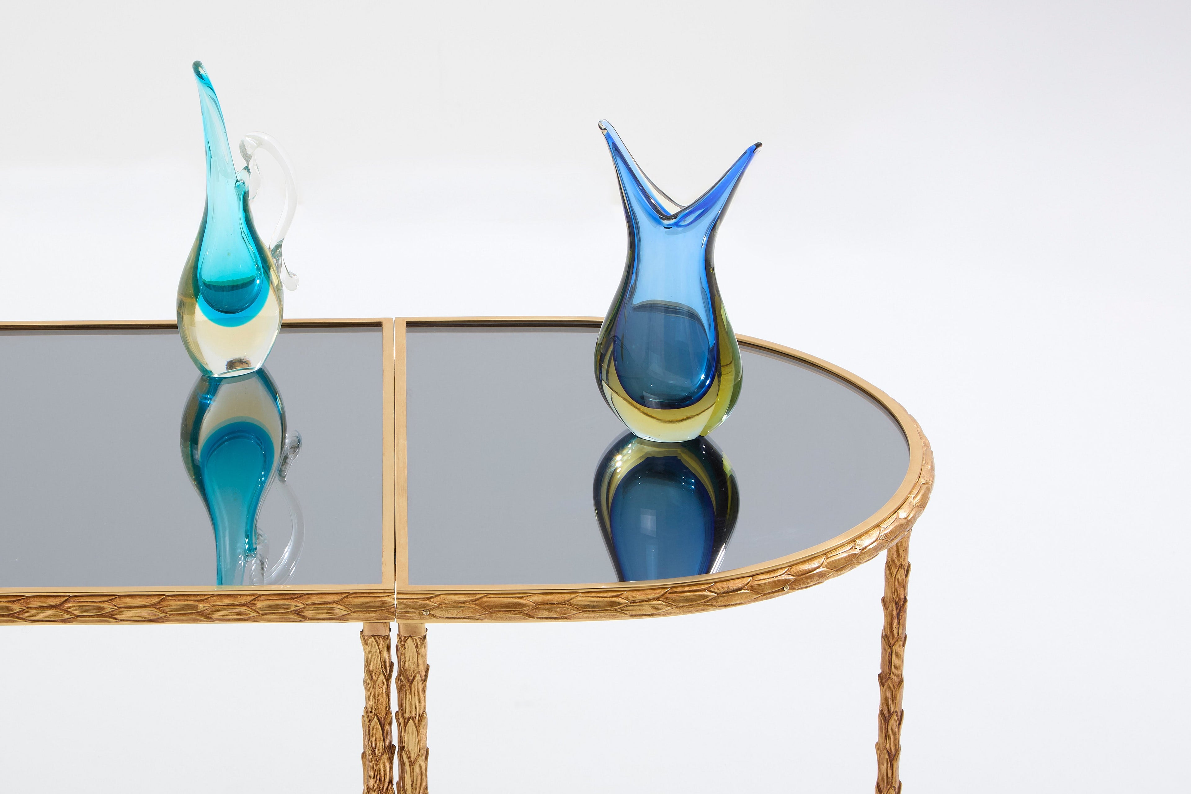 Maison Baguès foliage gilt bronze and mirror tables 1950s