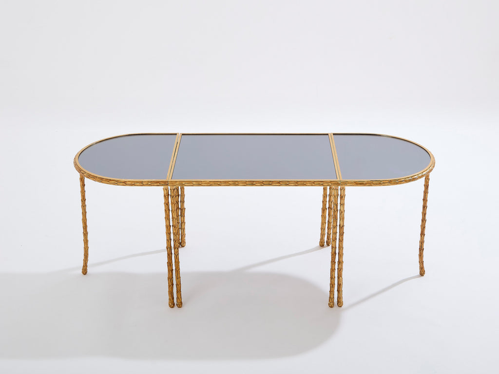 Maison Baguès foliage gilt bronze and mirror tables 1950s