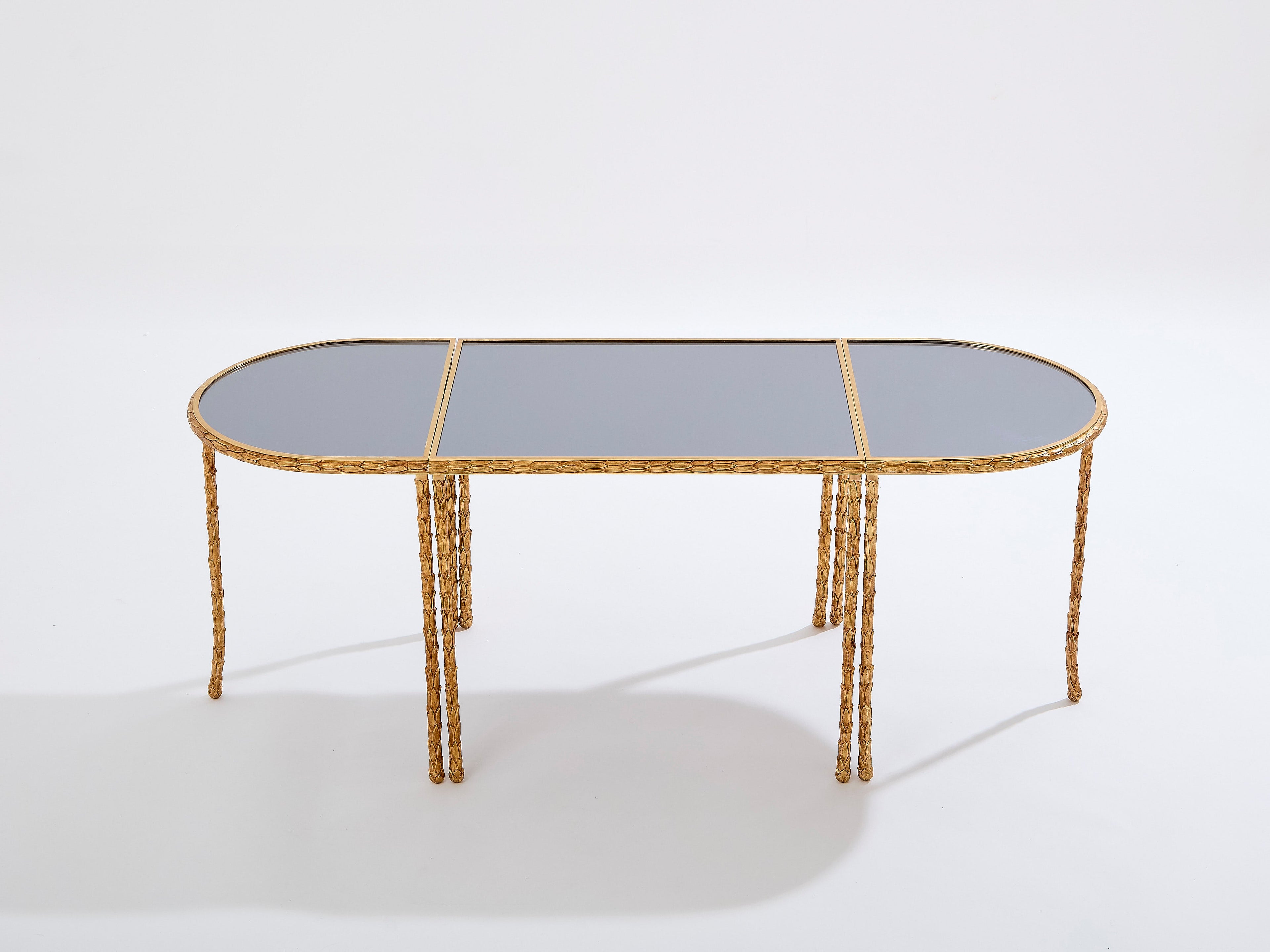 Maison Baguès foliage gilt bronze and mirror tables 1950s
