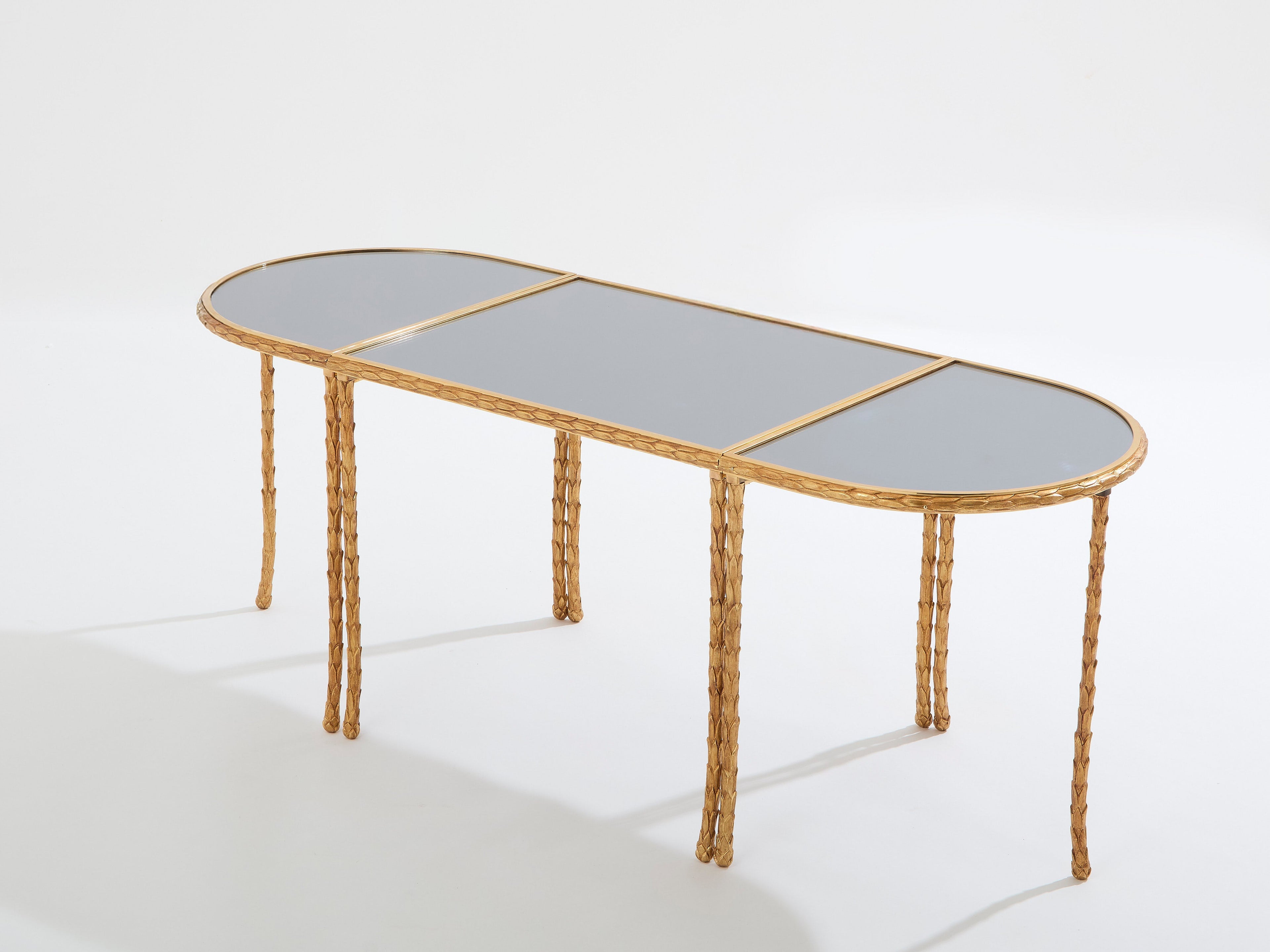 Maison Baguès foliage gilt bronze and mirror tables 1950s