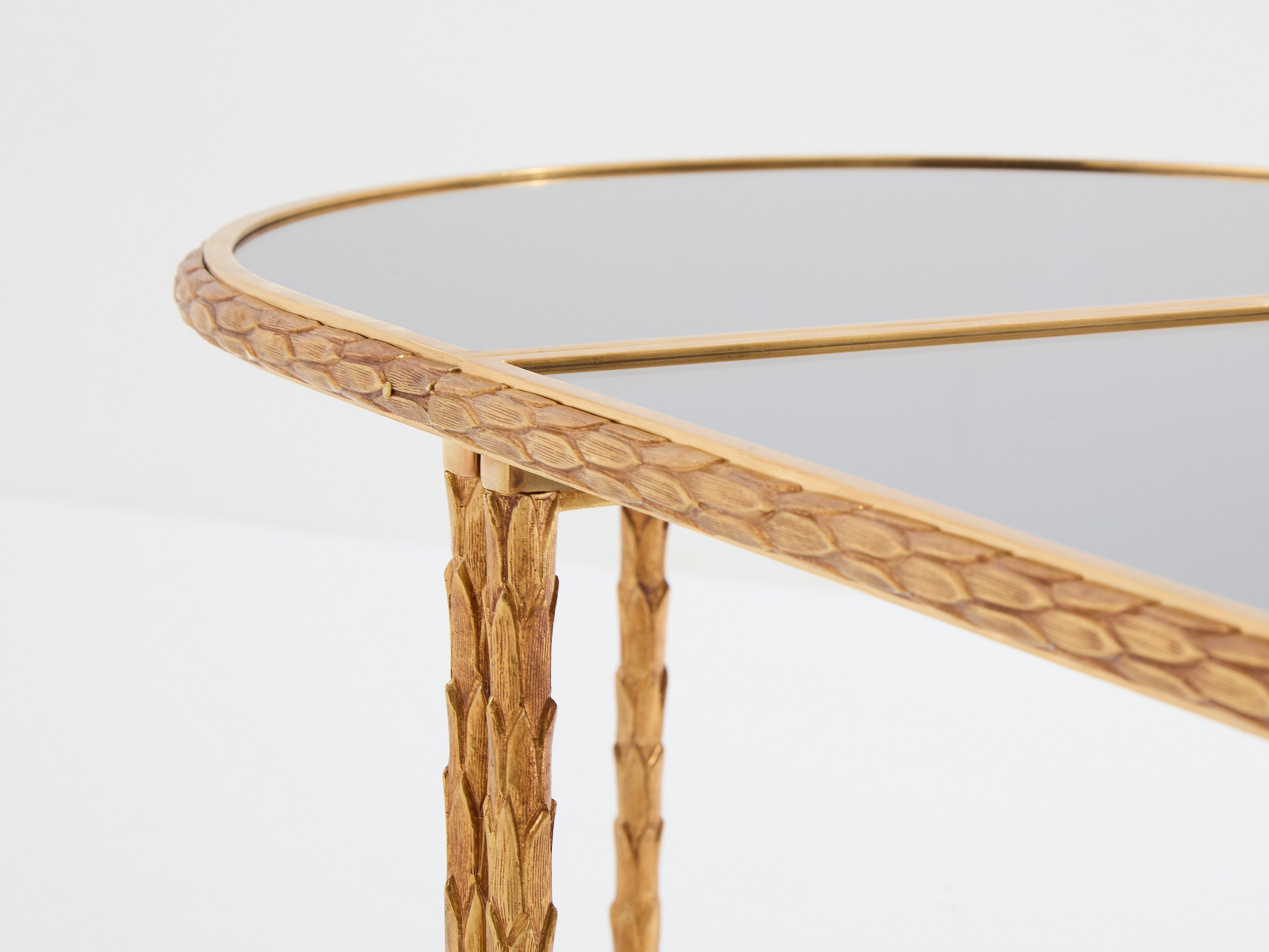 Maison Baguès foliage gilt bronze and mirror tables 1950s