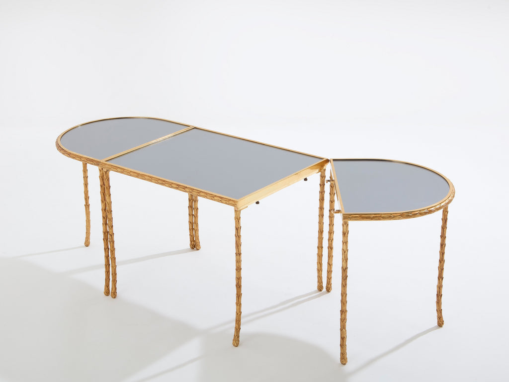 Maison Baguès foliage gilt bronze and mirror tables 1950s