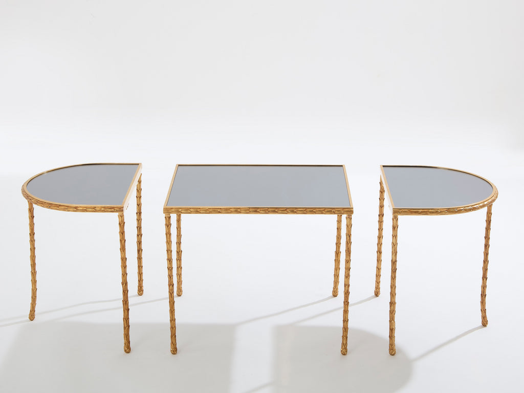 Maison Baguès foliage gilt bronze and mirror tables 1950s