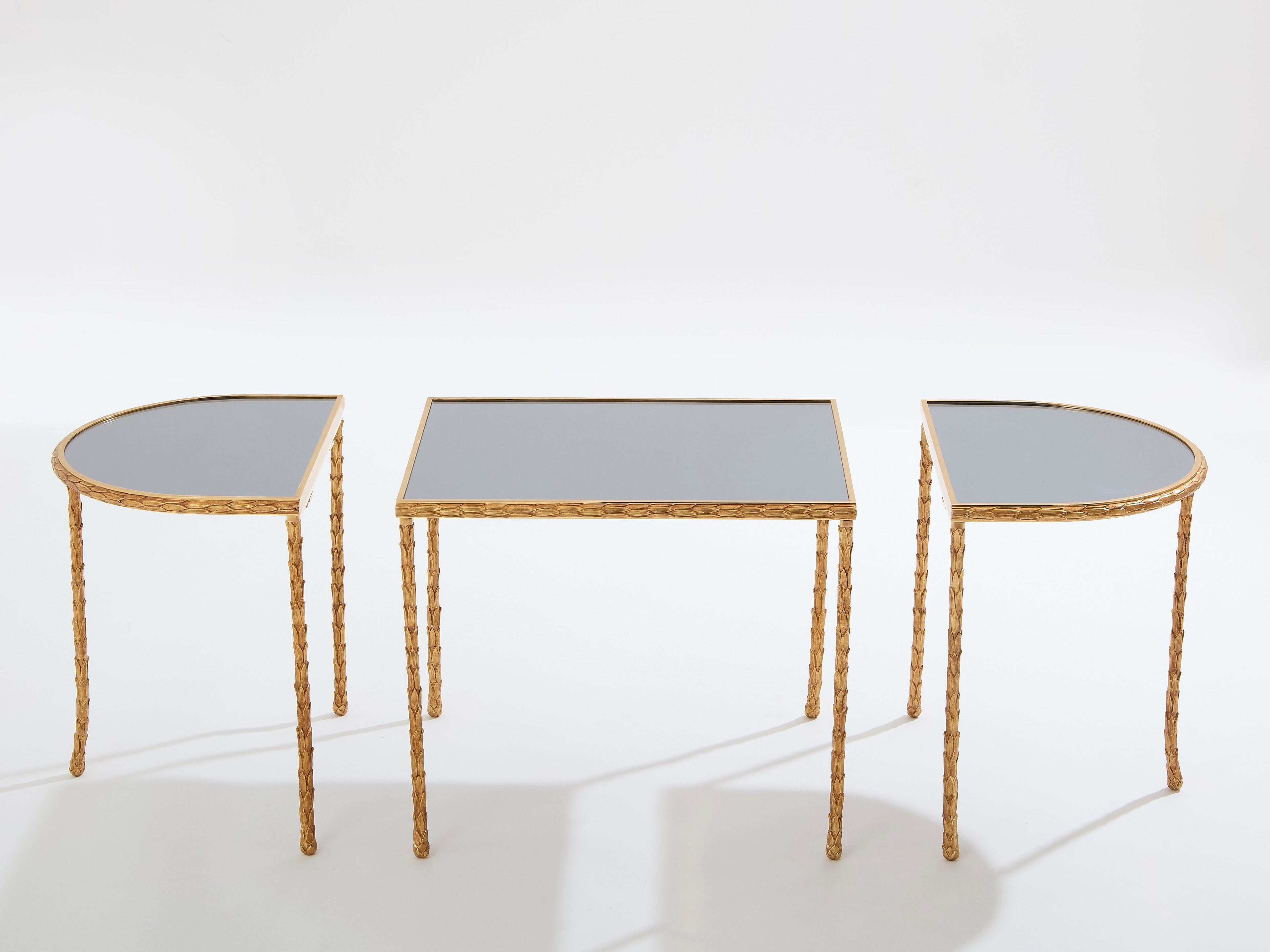 Maison Baguès foliage gilt bronze and mirror tables 1950s