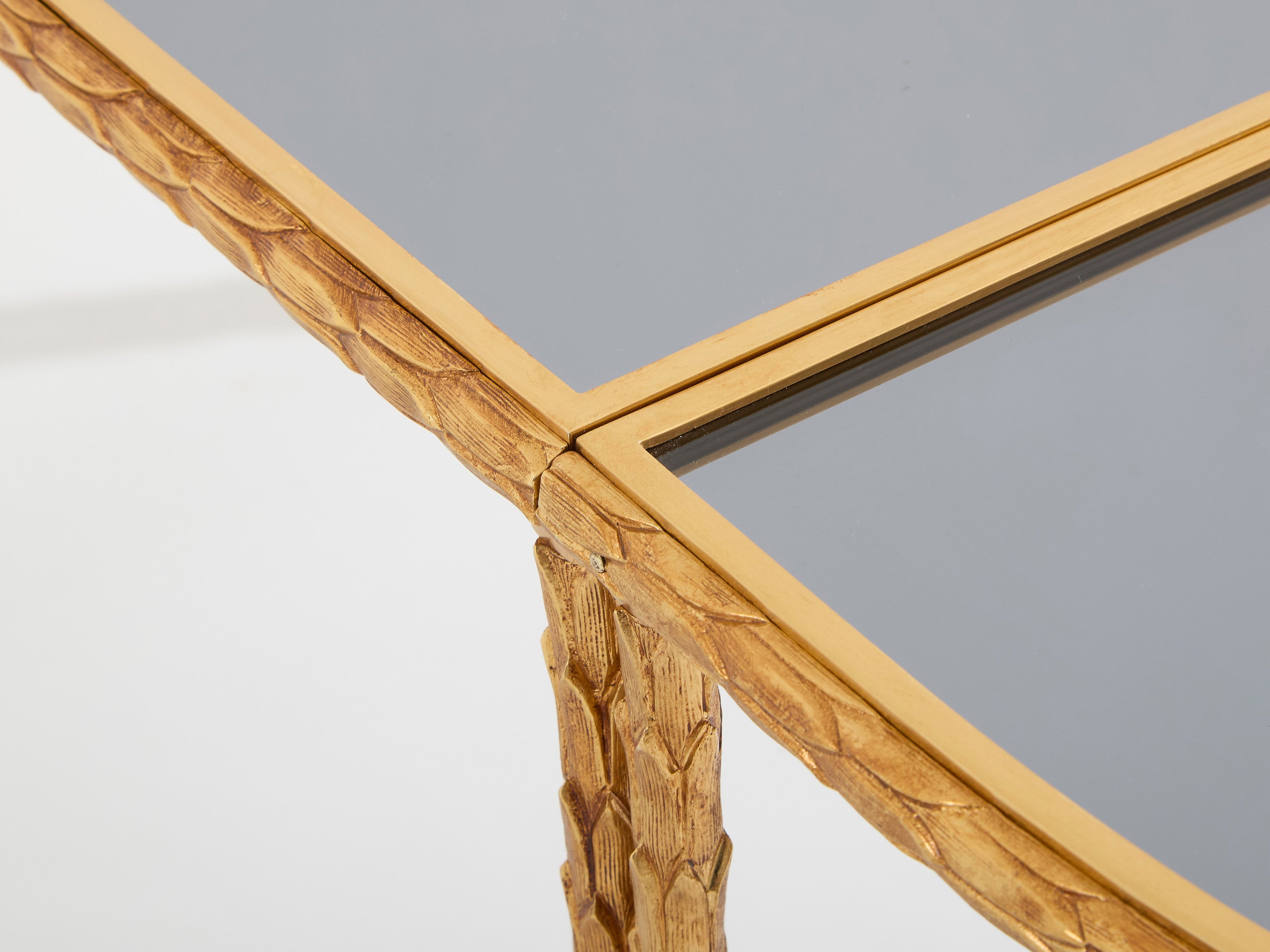 Maison Baguès foliage gilt bronze and mirror tables 1950s