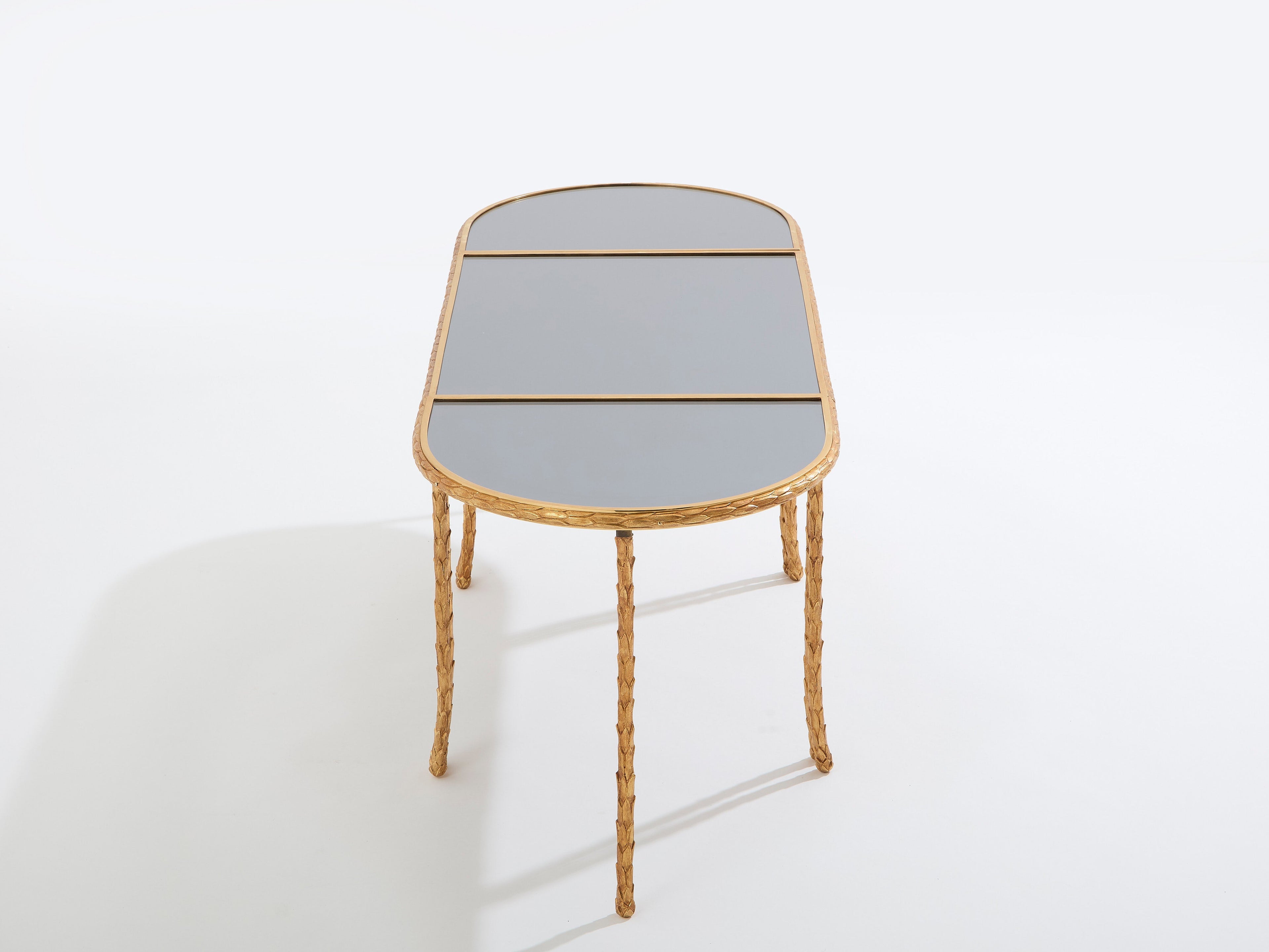 Maison Baguès foliage gilt bronze and mirror tables 1950s
