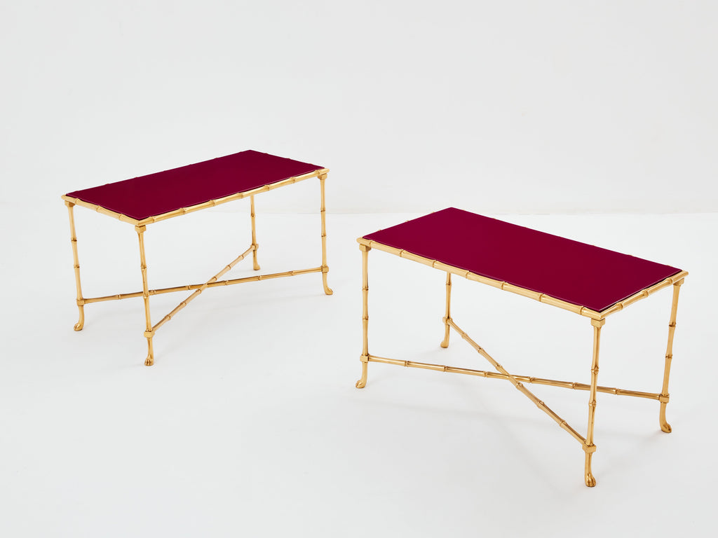 Maison Baguès pair of bamboo brass red lacquer end tables 1960s