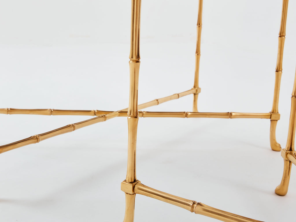 Maison Baguès pair of bamboo brass red lacquer end tables 1960s