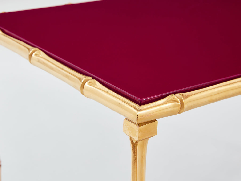 Maison Baguès pair of bamboo brass red lacquer end tables 1960s
