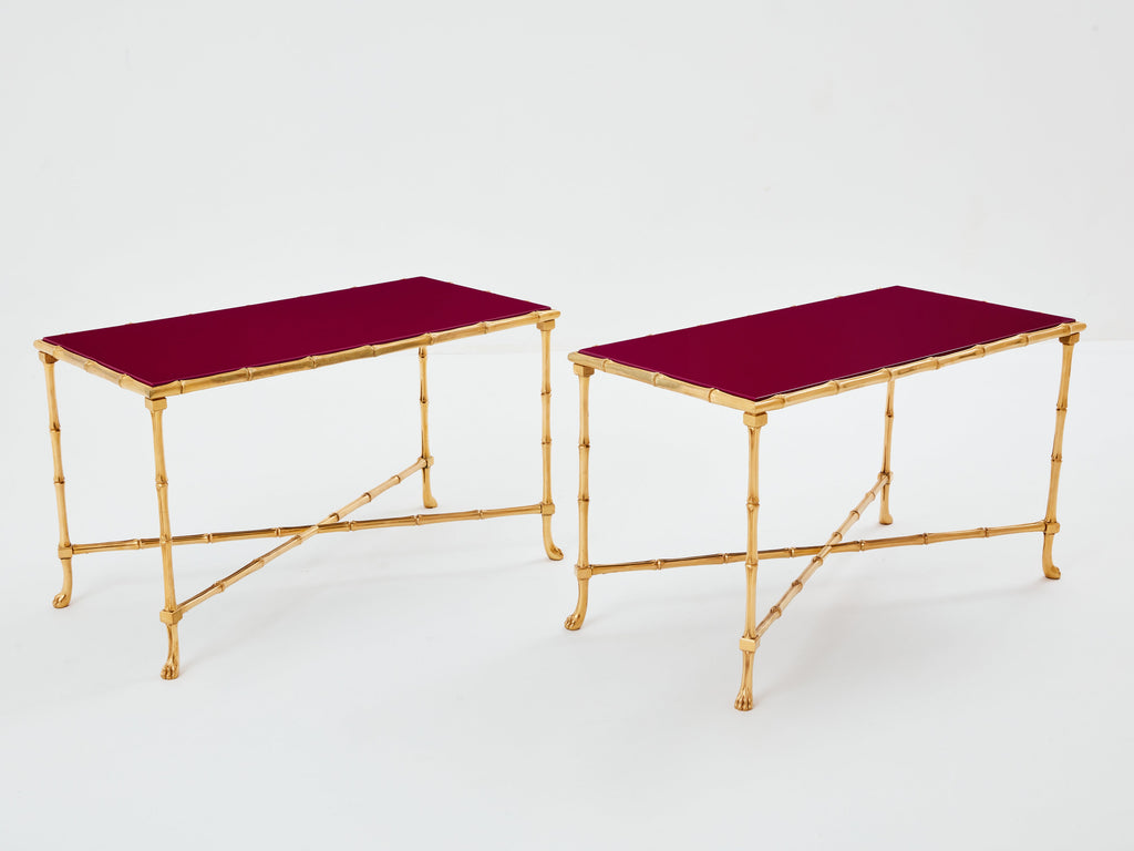 Maison Baguès pair of bamboo brass red lacquer end tables 1960s