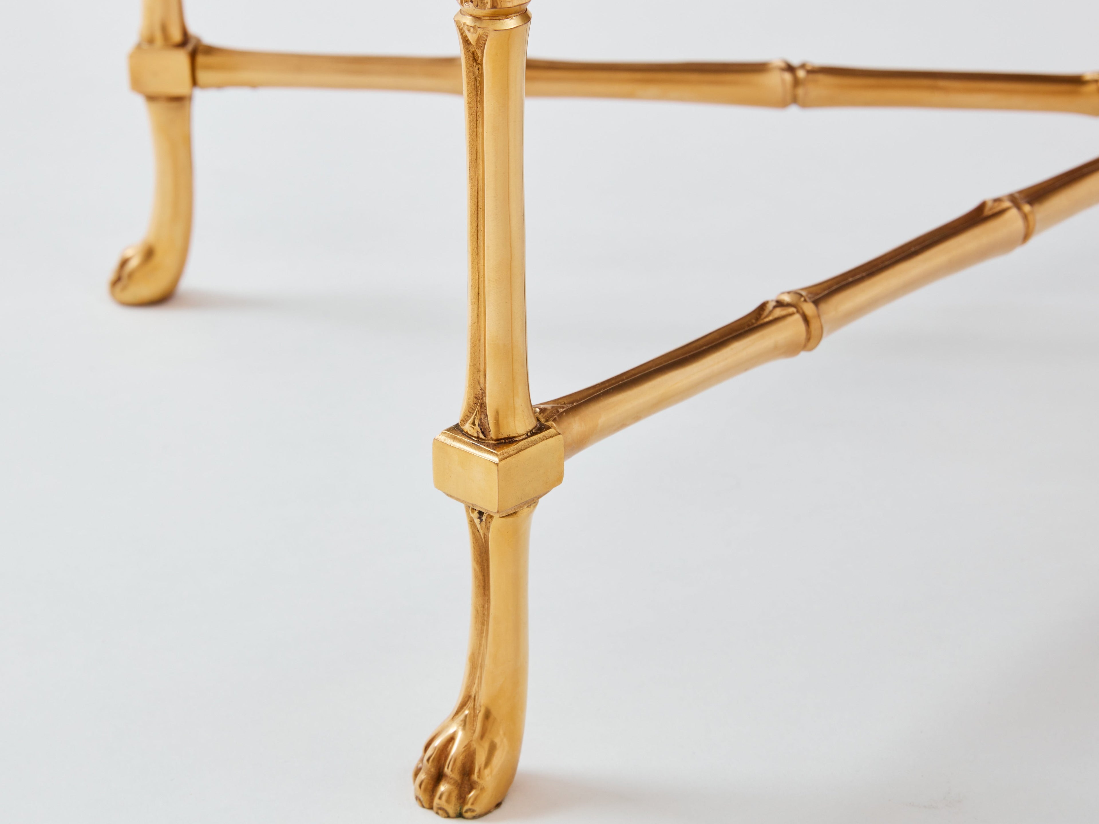 Maison Baguès pair of bamboo brass red lacquer end tables 1960s