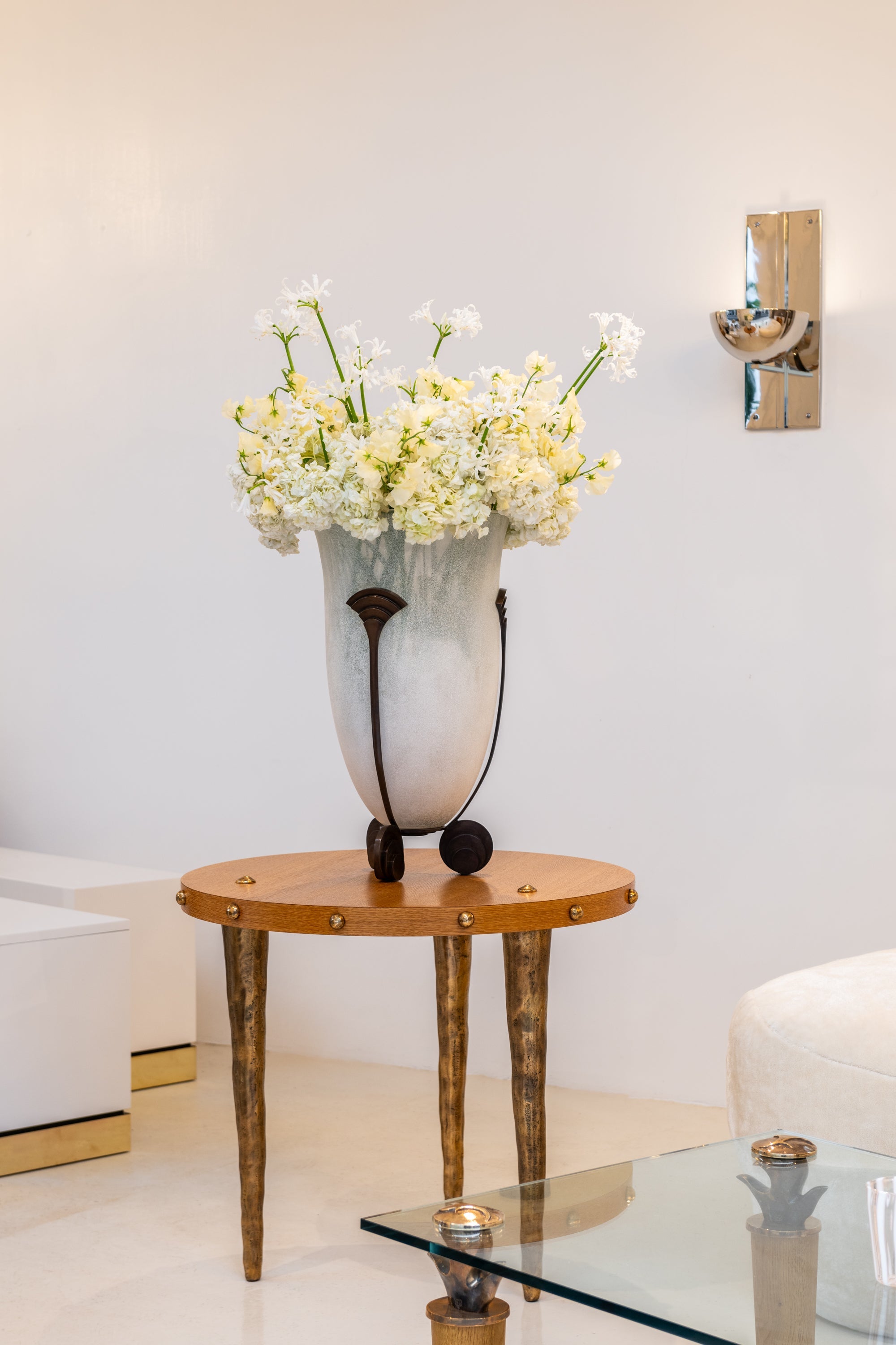 Garouste & Bonetti solid oak and patinated bronze gueridon table 1987