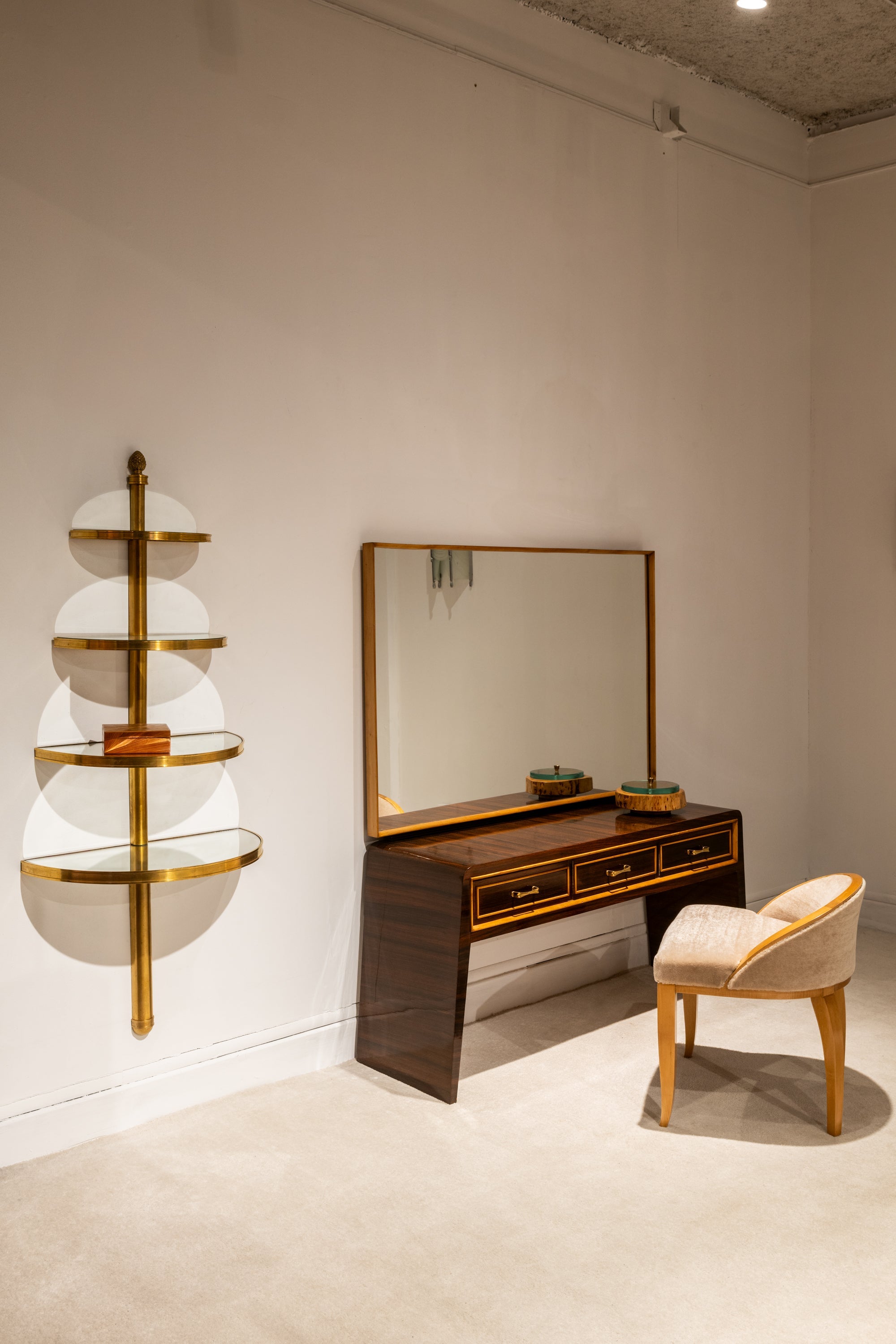 Maison Jansen demi-lune bronze and mirror shelving unit 1932