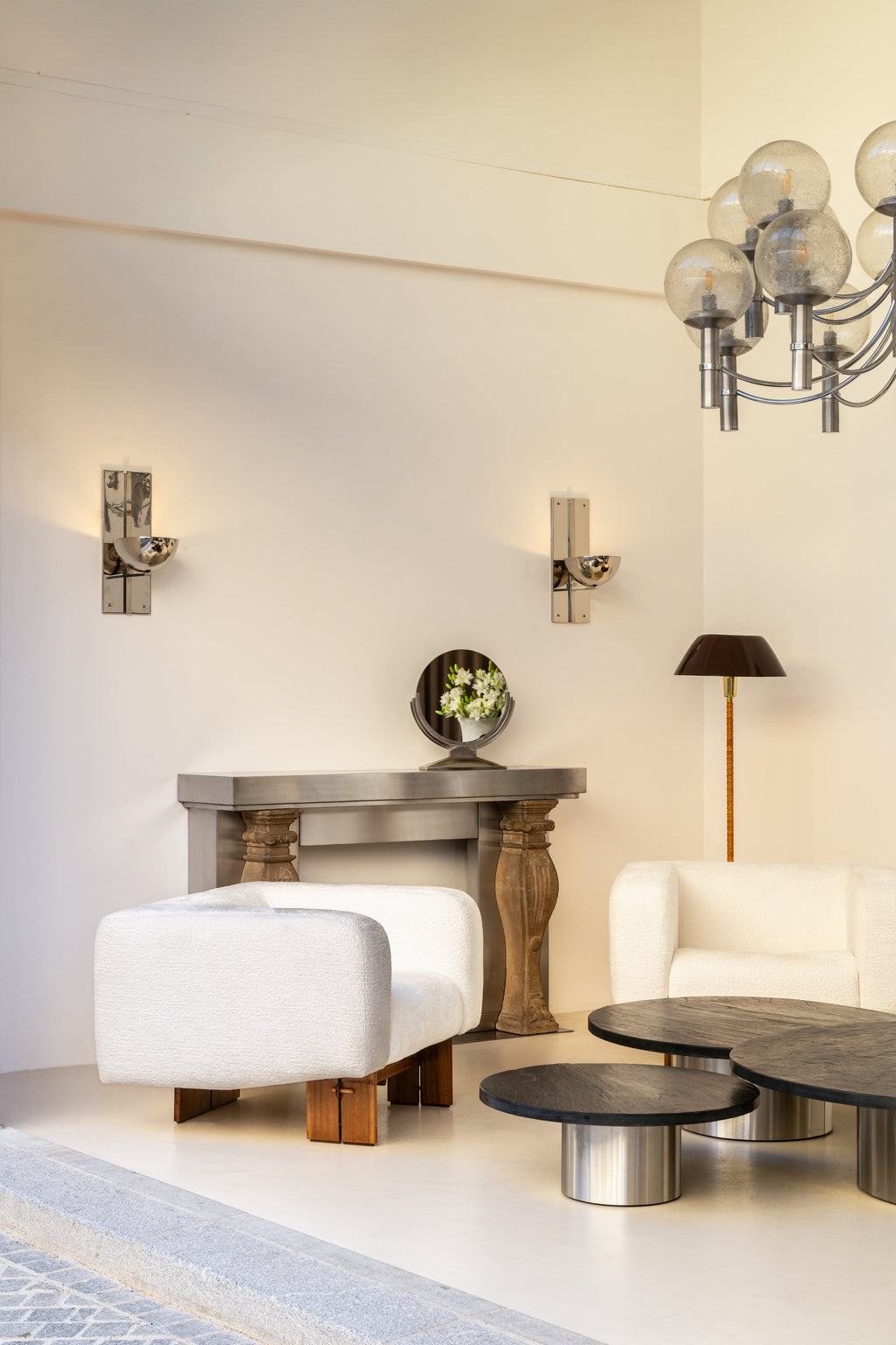 Claude Parent modernist nickel steel wall lights 1992