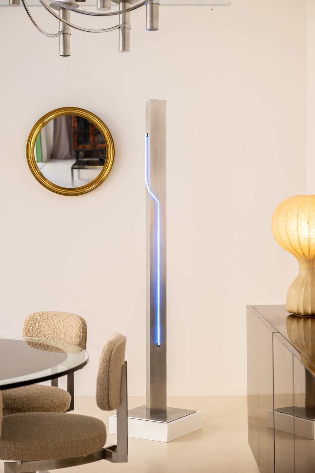Blue Neon steel Floor Lamp by Rudi Stern and Dan Chelsea for Kovacs 1983