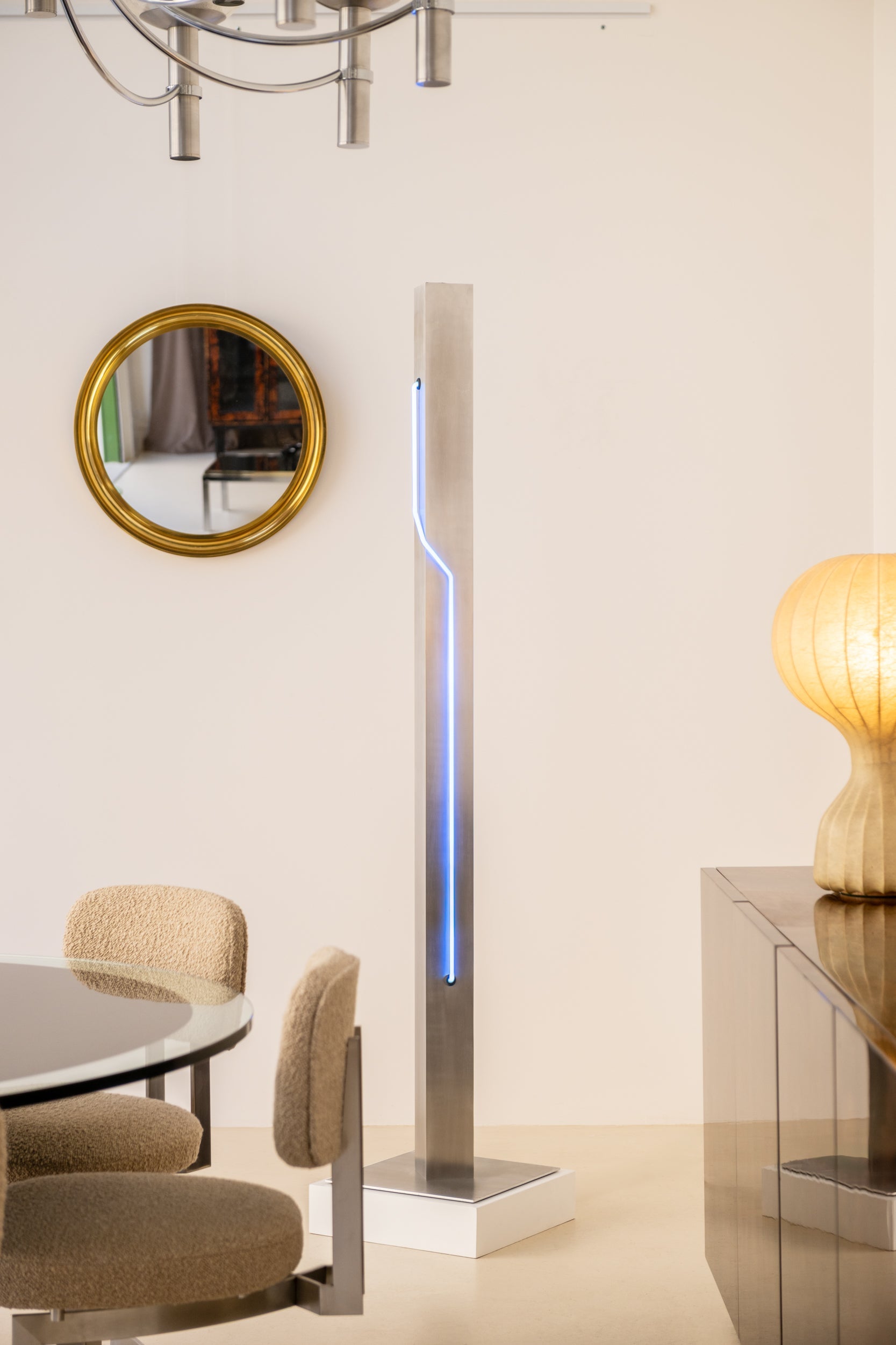 Blue Neon steel Floor Lamp by Rudi Stern and Dan Chelsea for Kovacs 1983
