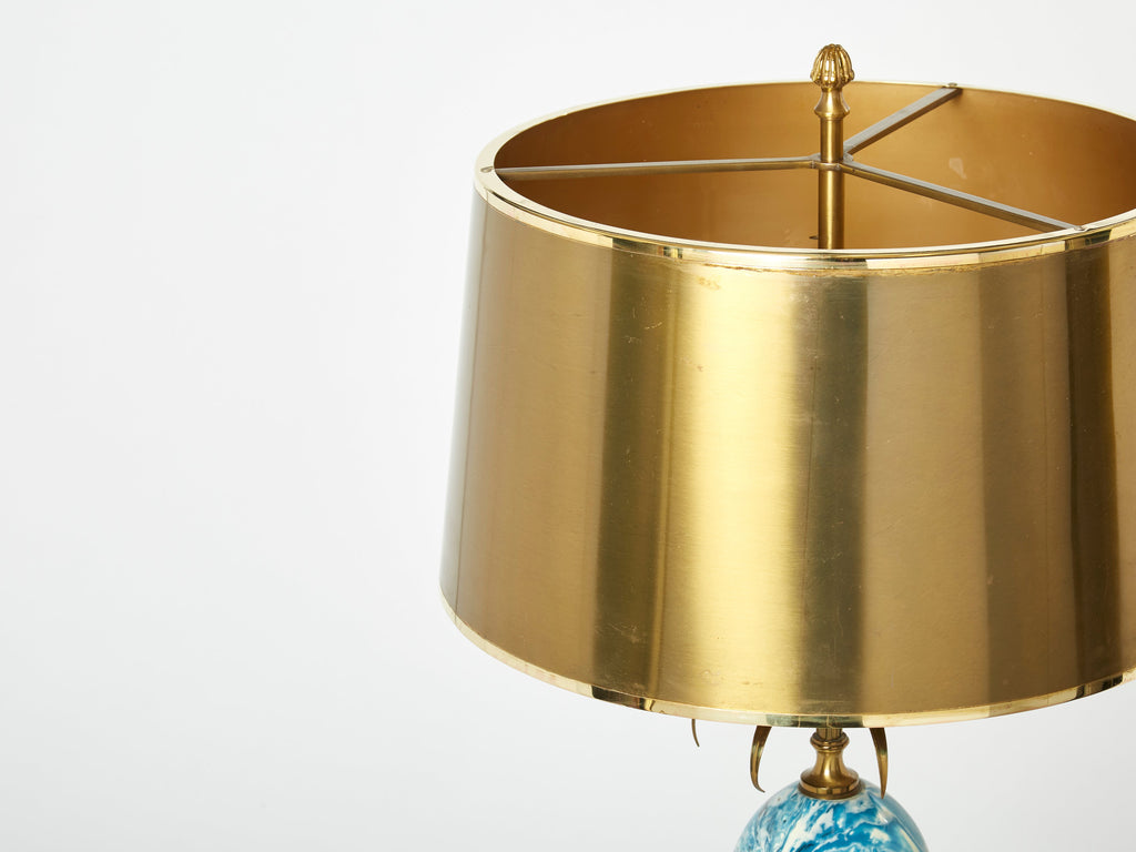 Maison Charles pair of brass lamps blue ostrich egg original shades 1960s