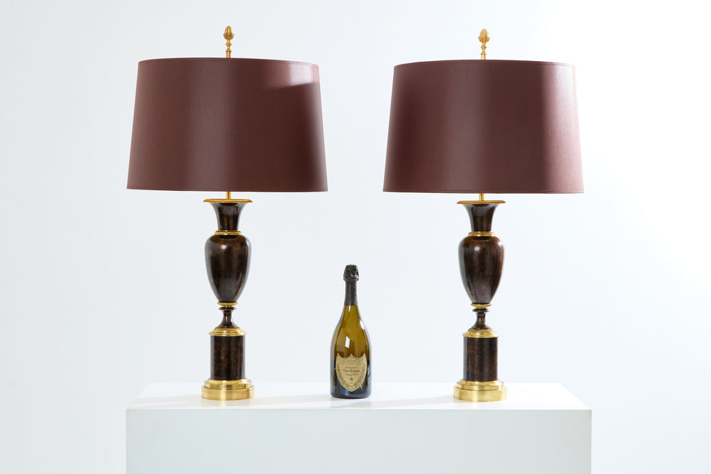 Maison Charles pair of patinated brass lamps 1950s