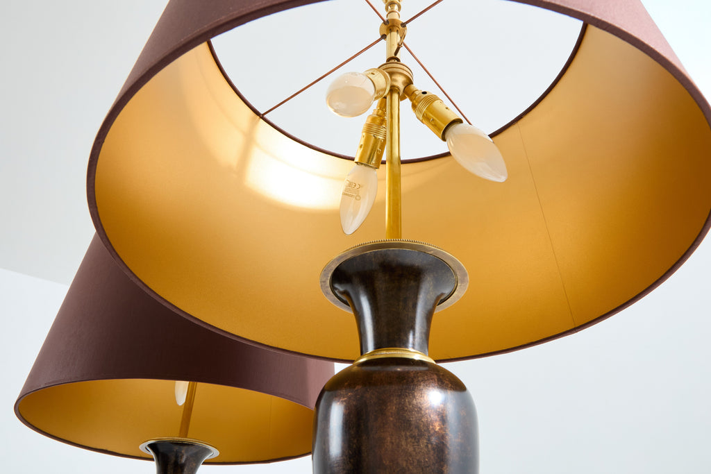 Maison Charles pair of patinated brass lamps 1950s