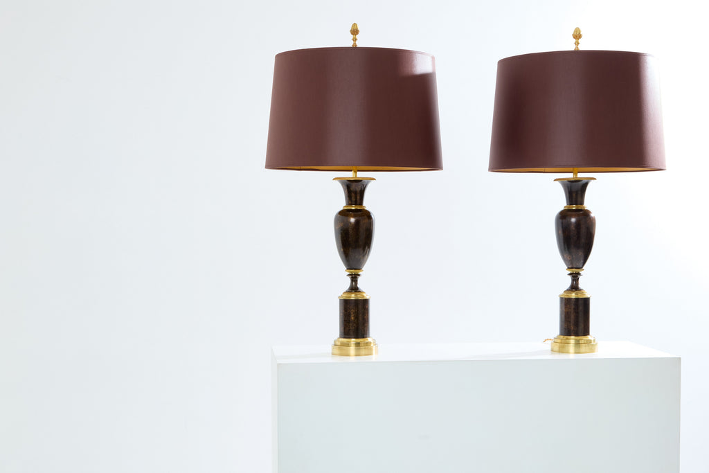 Maison Charles pair of patinated brass lamps 1950s