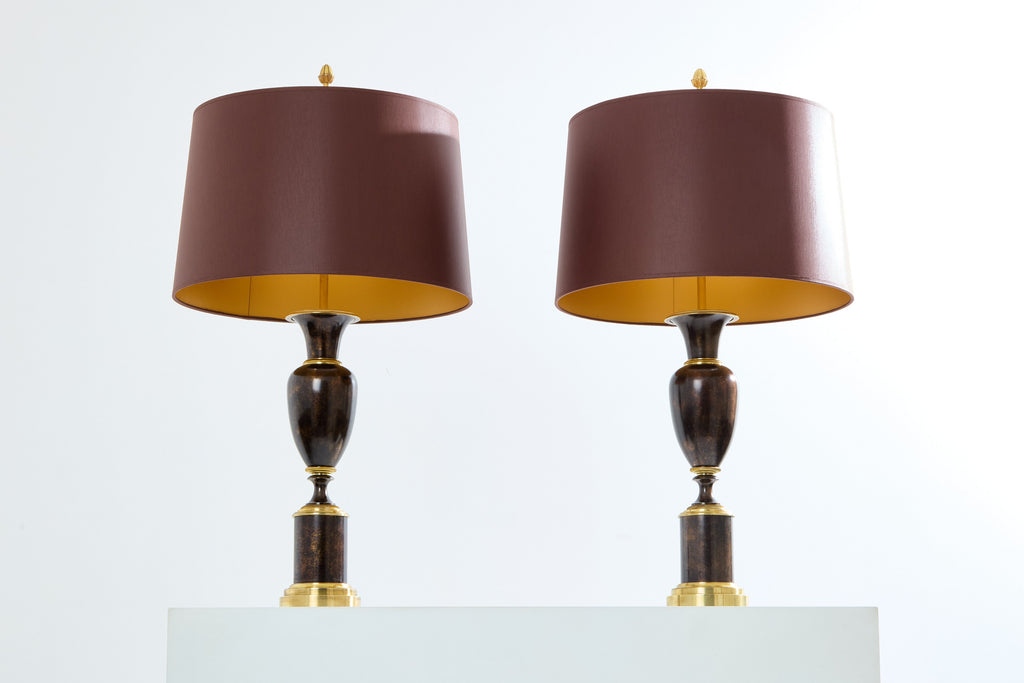 Maison Charles pair of patinated brass lamps 1950s