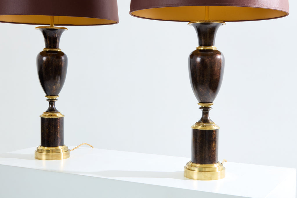 Maison Charles pair of patinated brass lamps 1950s