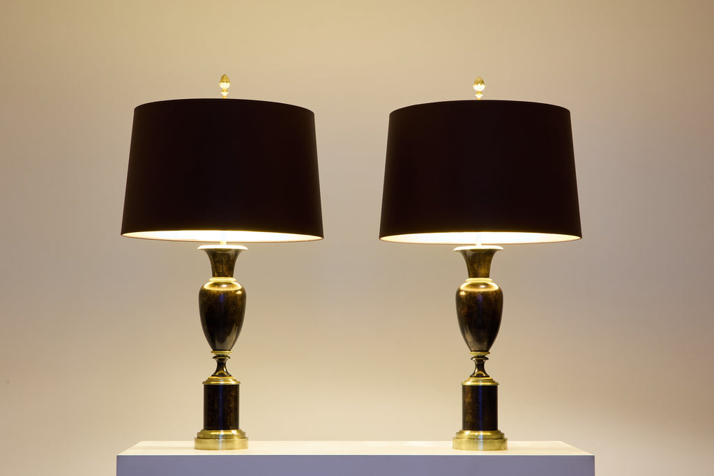 Maison Charles pair of patinated brass lamps 1950s