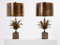 Maison Charles pair of patinated bronze and brass lamps agave 1970s