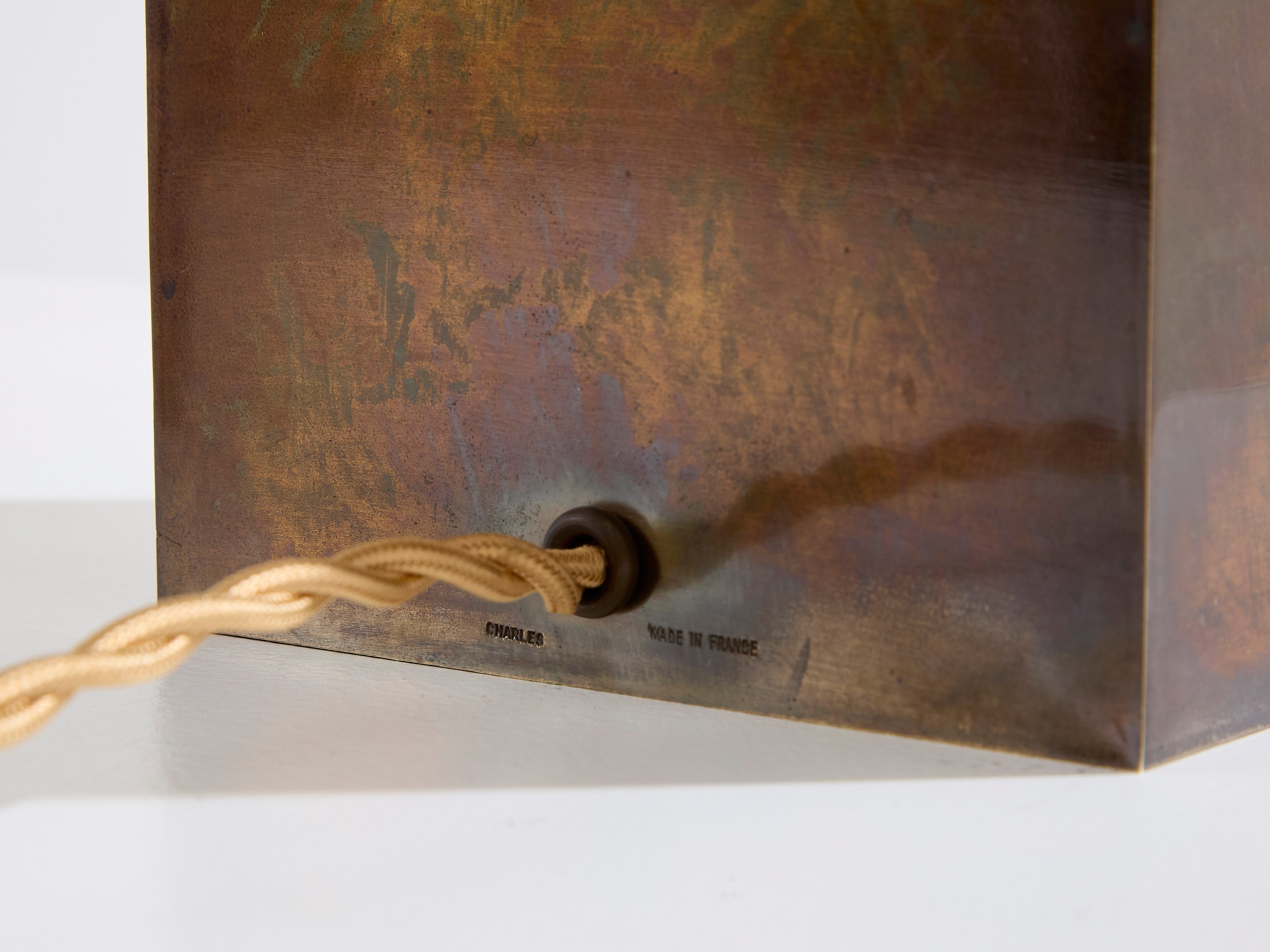 Maison Charles pair of patinated bronze and brass lamps agave 1970s