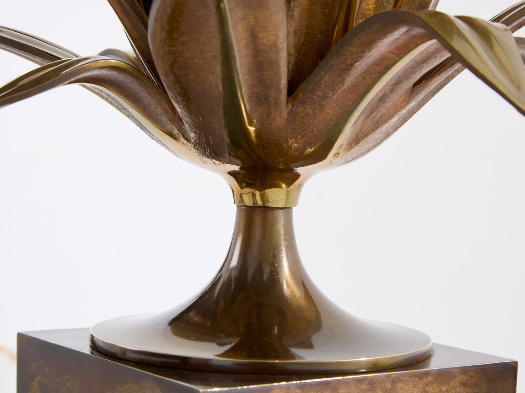 Maison Charles pair of patinated bronze and brass lamps agave 1970s