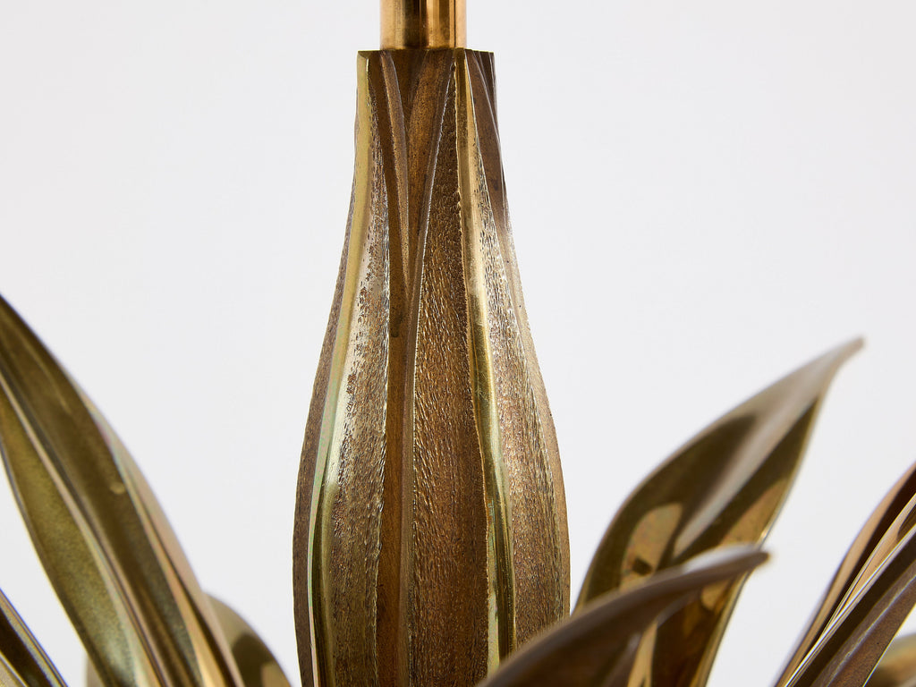 Maison Charles pair of patinated bronze and brass lamps agave 1970s