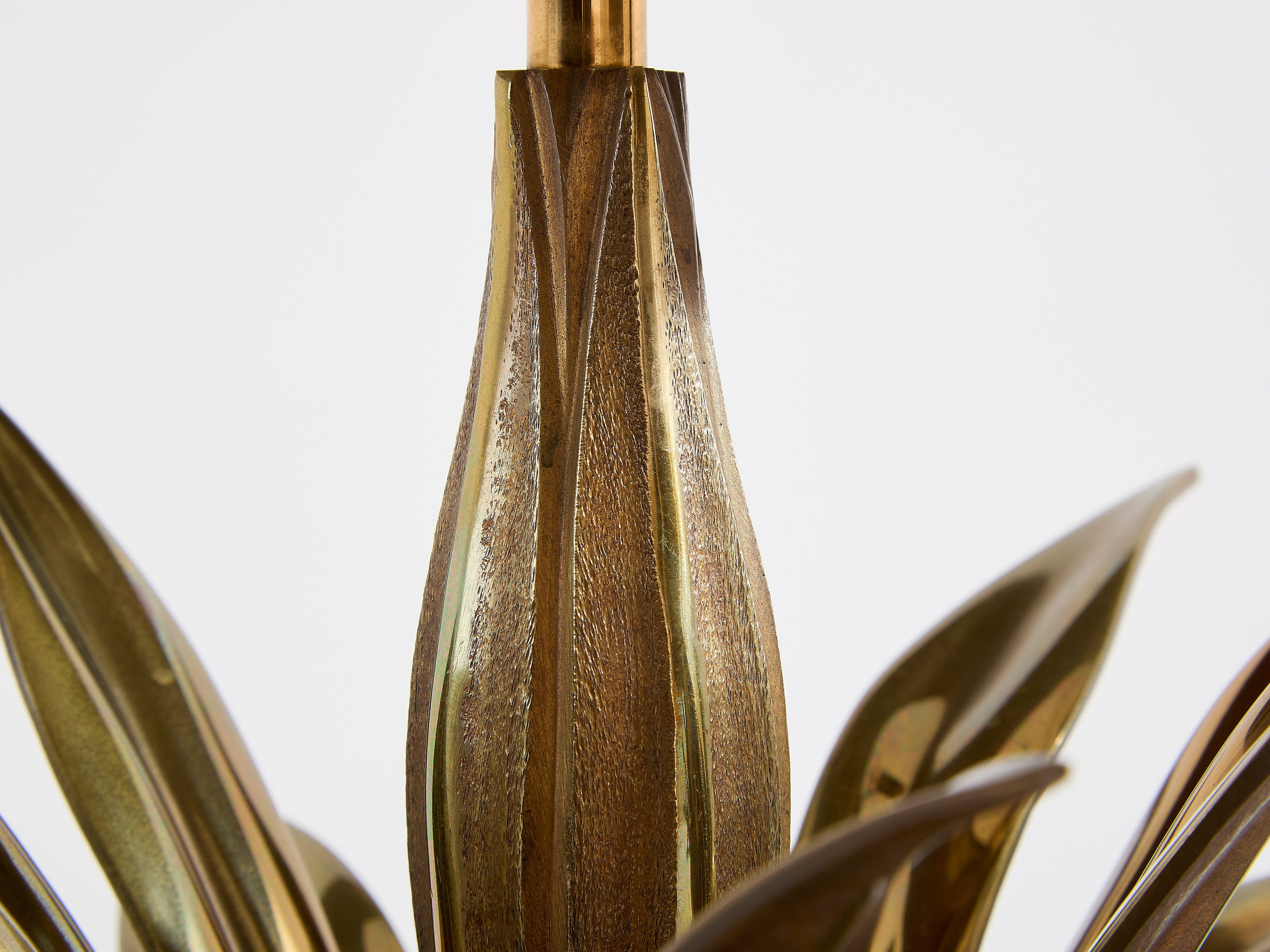 Maison Charles pair of patinated bronze and brass lamps agave 1970s
