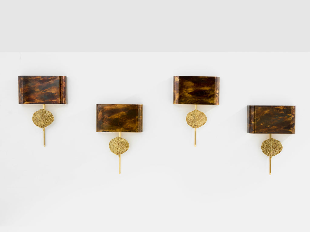 Maison Charles set of four patinated bronze and brass sconces 1970s