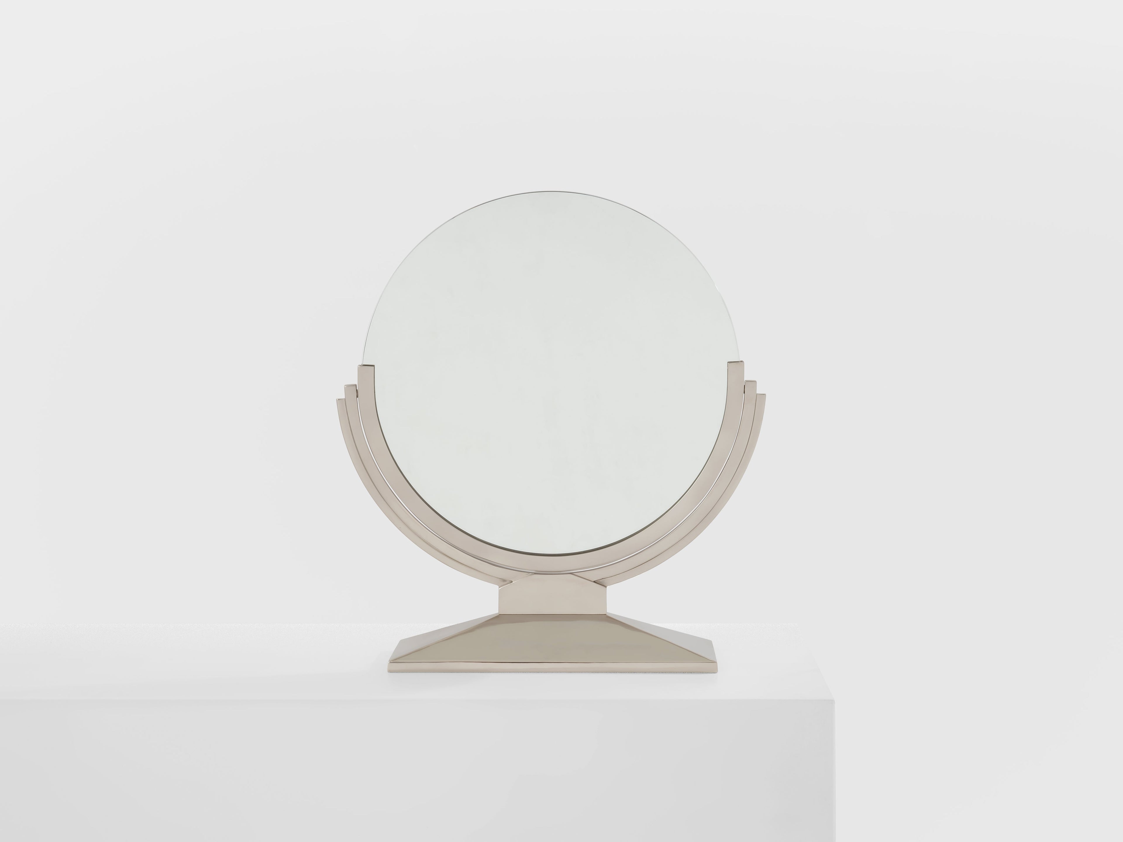 Maison Dominique Art Deco nickel plate metal vanity mirror 1930s