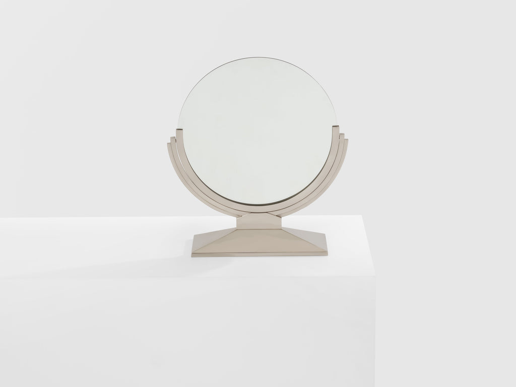 Maison Dominique Art Deco nickel plate metal vanity mirror 1930s