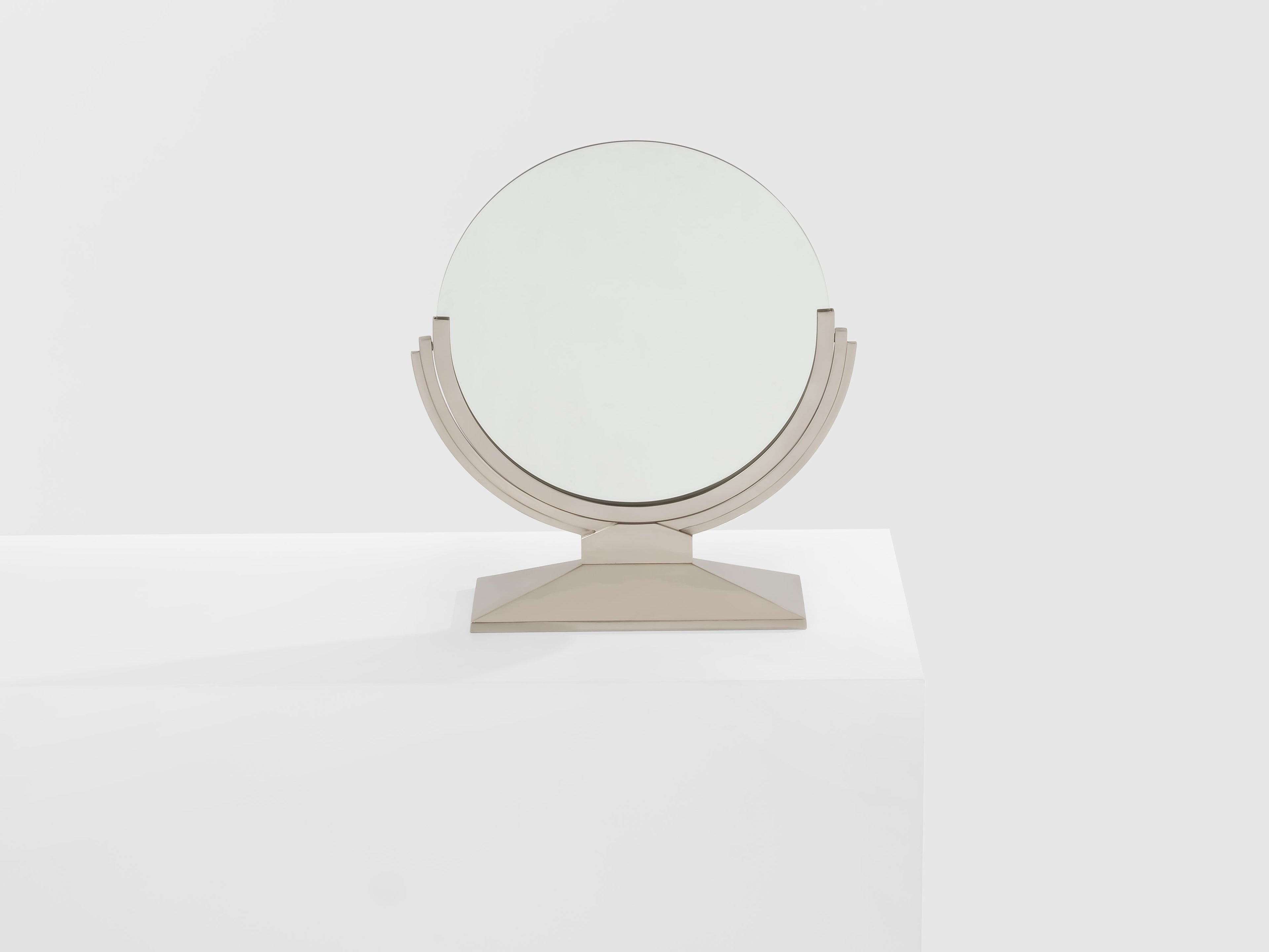 Maison Dominique Art Deco nickel plate metal vanity mirror 1930s