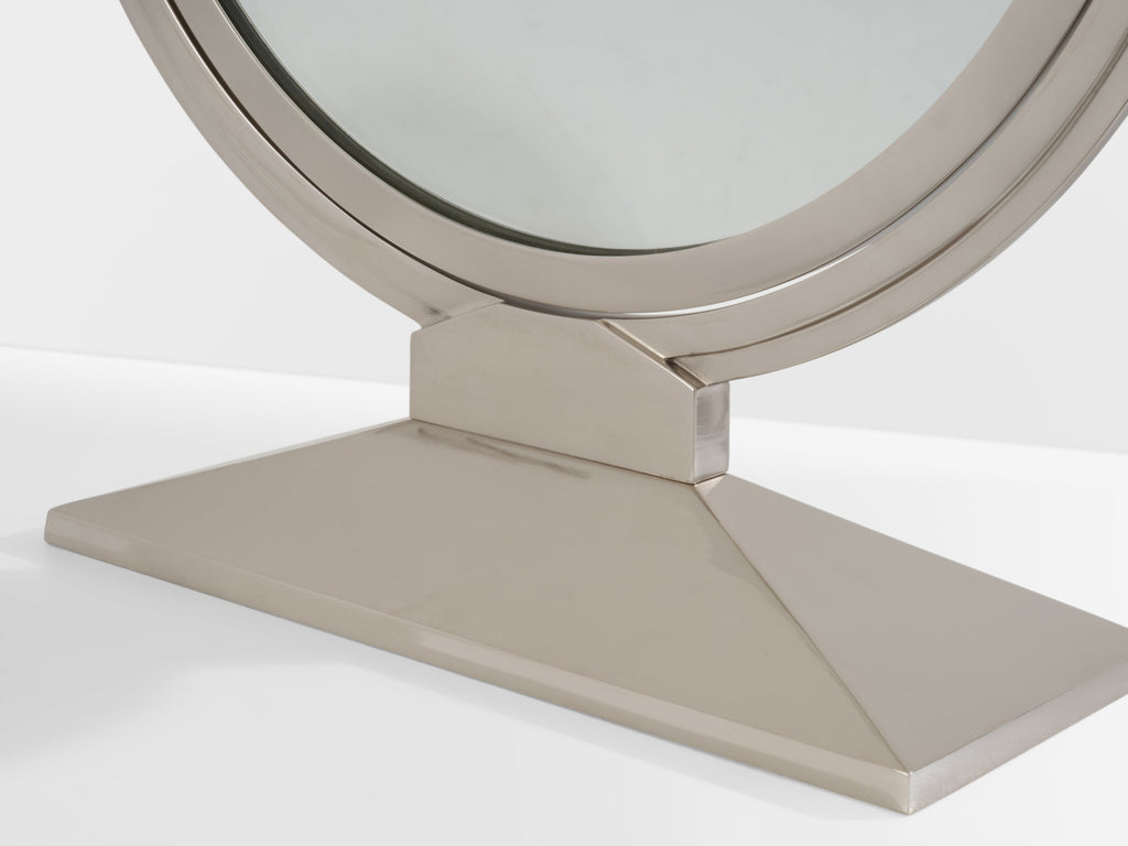 Maison Dominique Art Deco nickel plate metal vanity mirror 1930s
