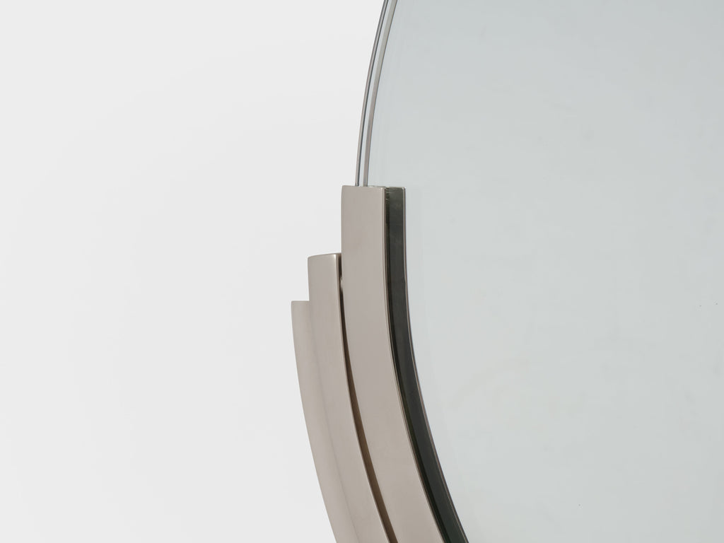 Maison Dominique Art Deco nickel plate metal vanity mirror 1930s