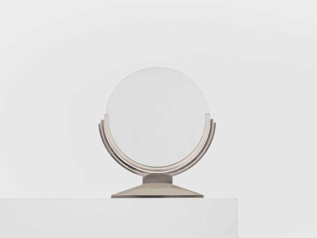 Maison Dominique Art Deco nickel plate metal vanity mirror 1930s