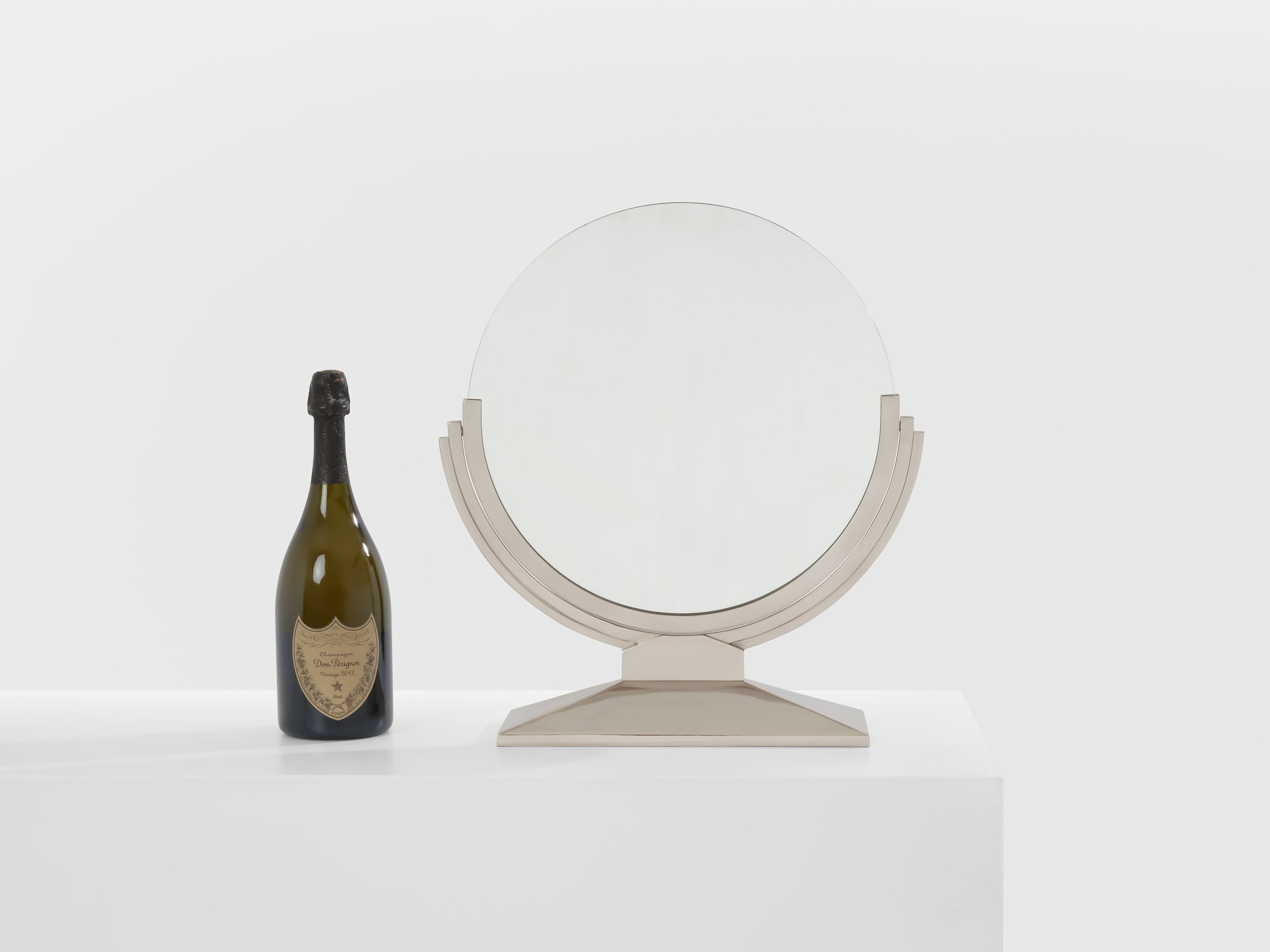 Maison Dominique Art Deco nickel plate metal vanity mirror 1930s