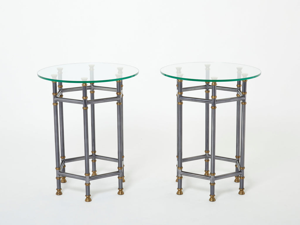 Maison Jansen Neoclassical pair of gunmetal brass gueridons 1970s