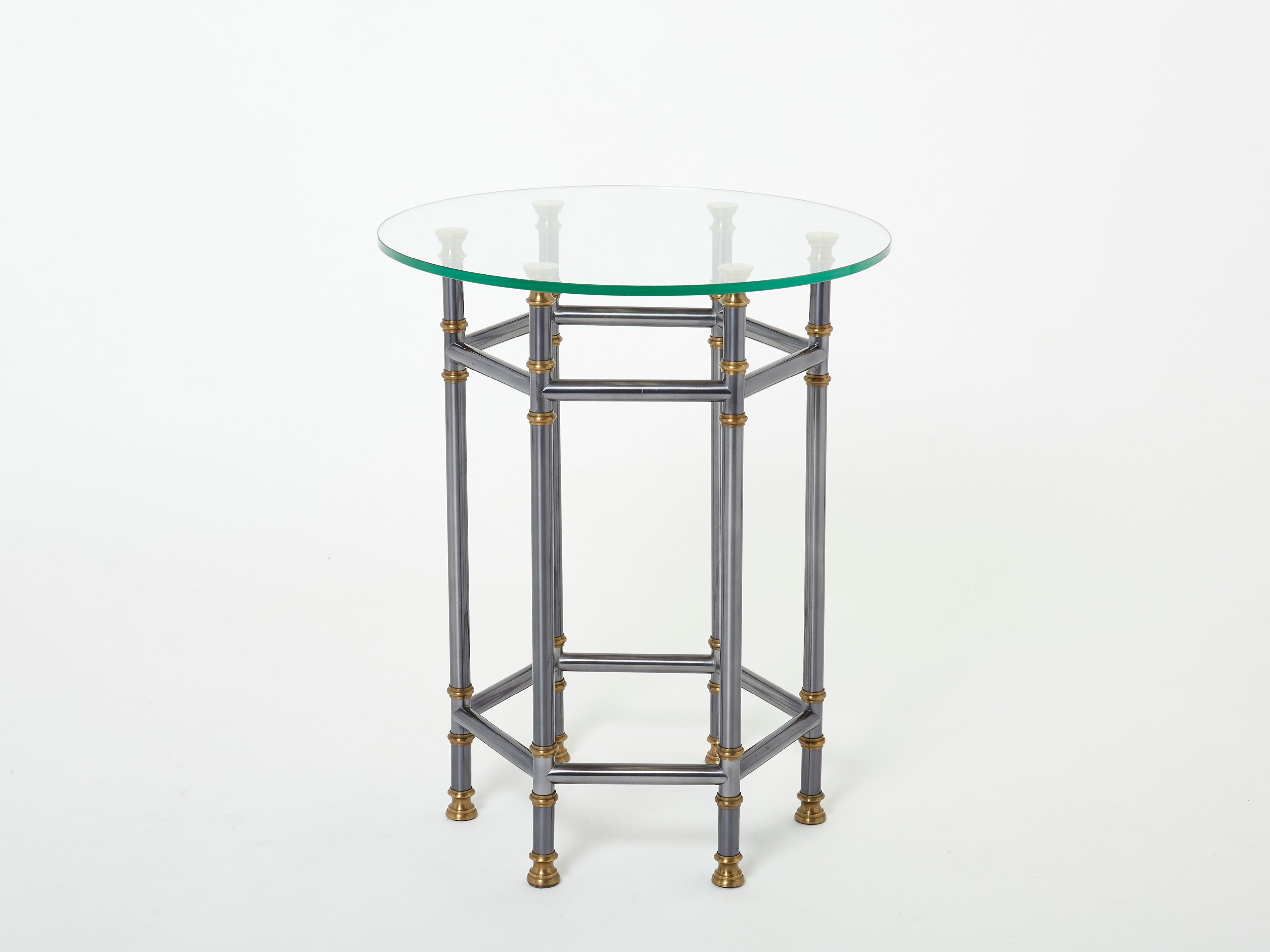 Maison Jansen Neoclassical pair of gunmetal brass gueridons 1970s